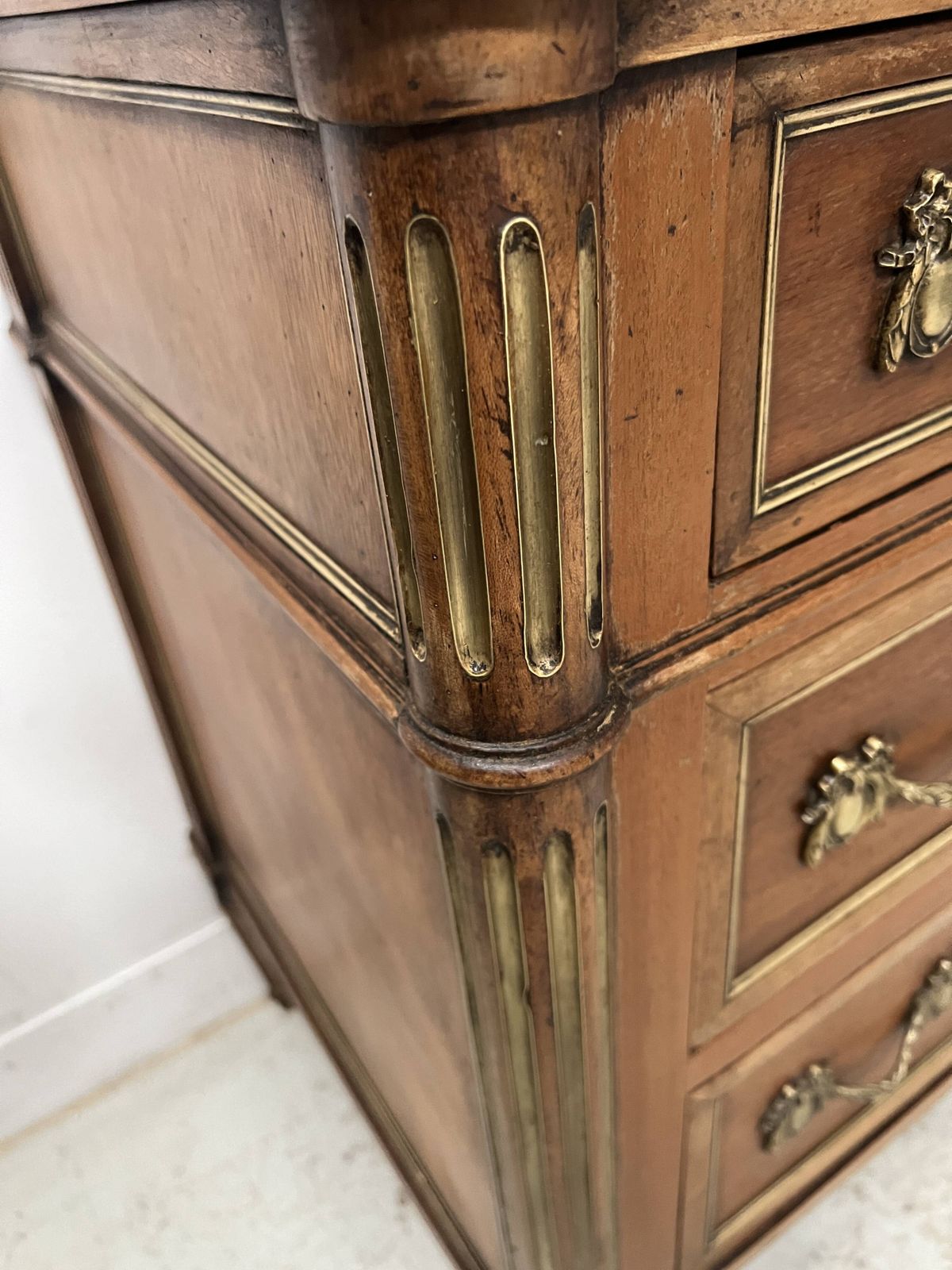 photo for sale Louis XVI Style Mahogany Commode With A Grey Veined Marble Top 19th Century