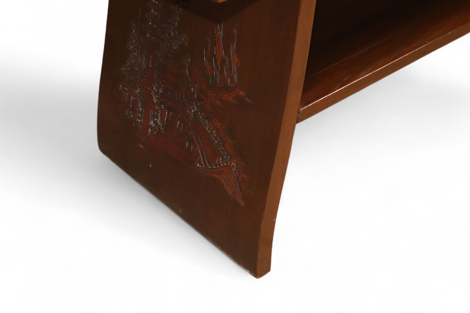photo furniture Vintage Chinoiserie Chinese Carved Wood Coffee Table Glass Top