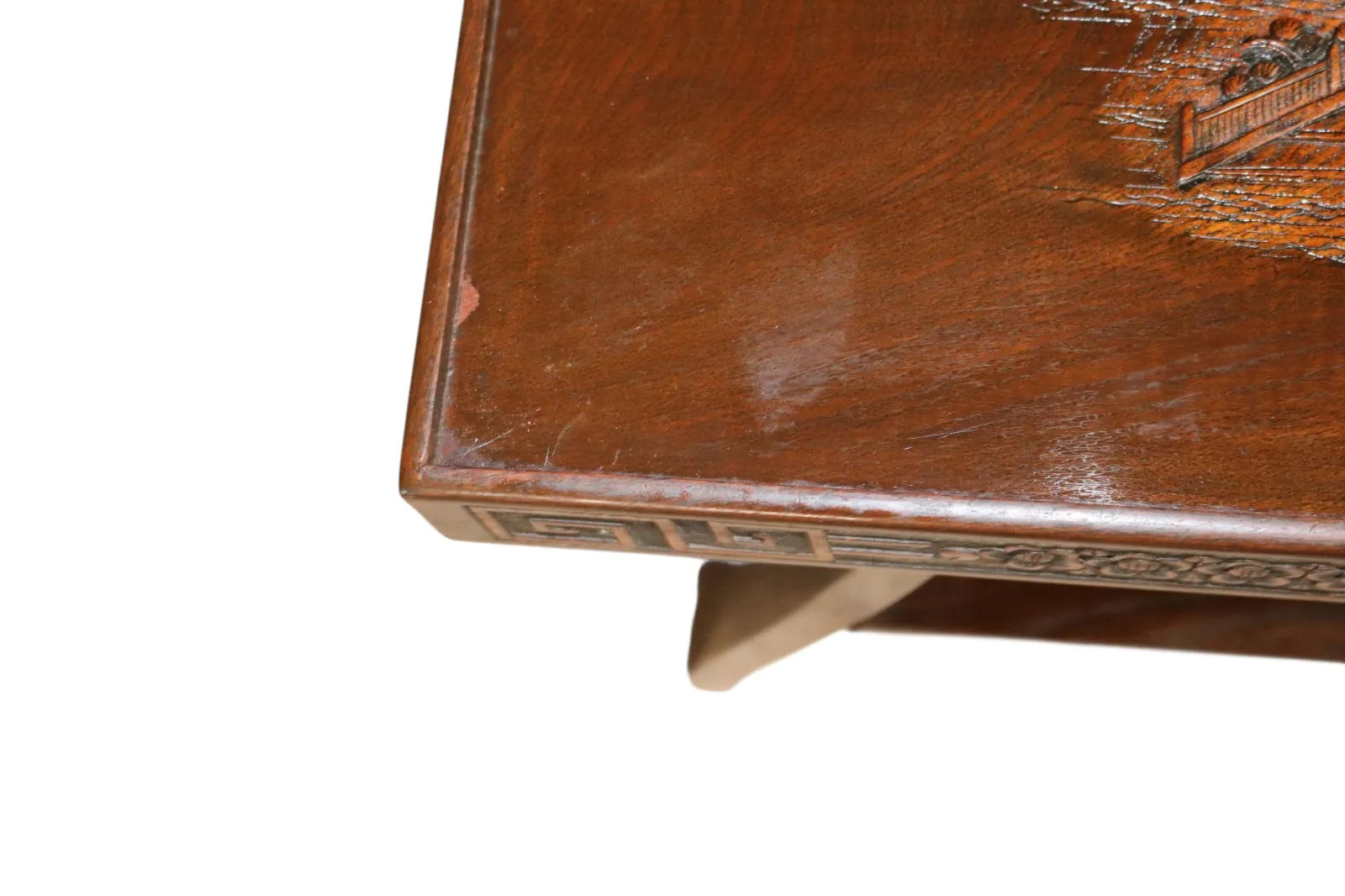 Furniture Vintage Chinoiserie Chinese Carved Wood Coffee Table Glass Top photo
