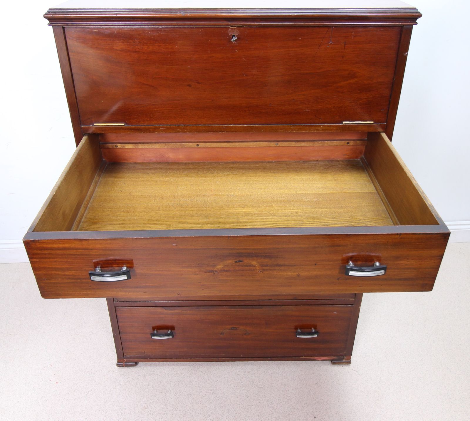 Large Art Deco Mahogany Secretaire Chest Of Drawers With Drop Front photo buy