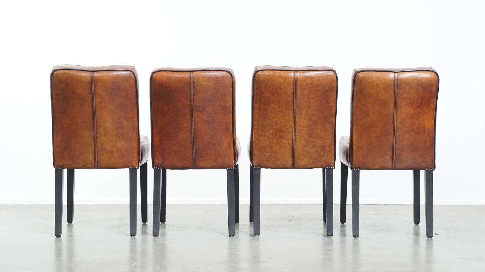 Luxurious Set Of 4 Comfortable Dining Chairs Made Of Sheepskin Finished With Black Piping photo Furniture