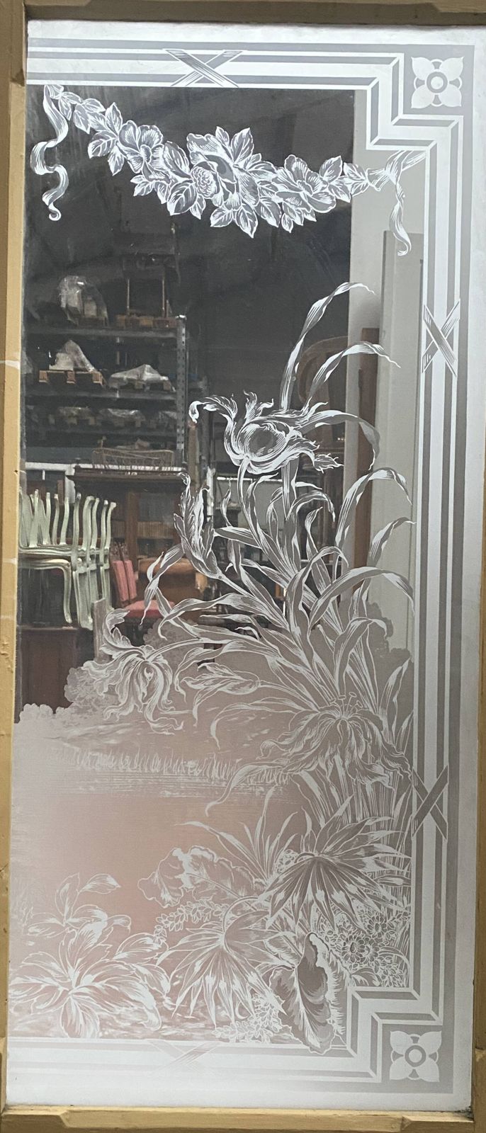 Set Of Three Art Nouveau 20th Century Wooden And Etched Glass Partition Doors photo Home Fixtures
