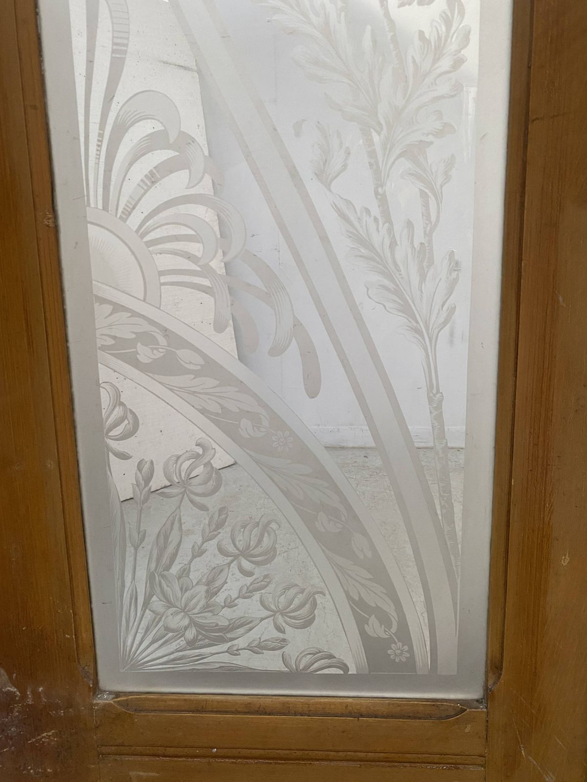 photo furniture Double Dividing Door In Wood And Etched Glass, 20th Century