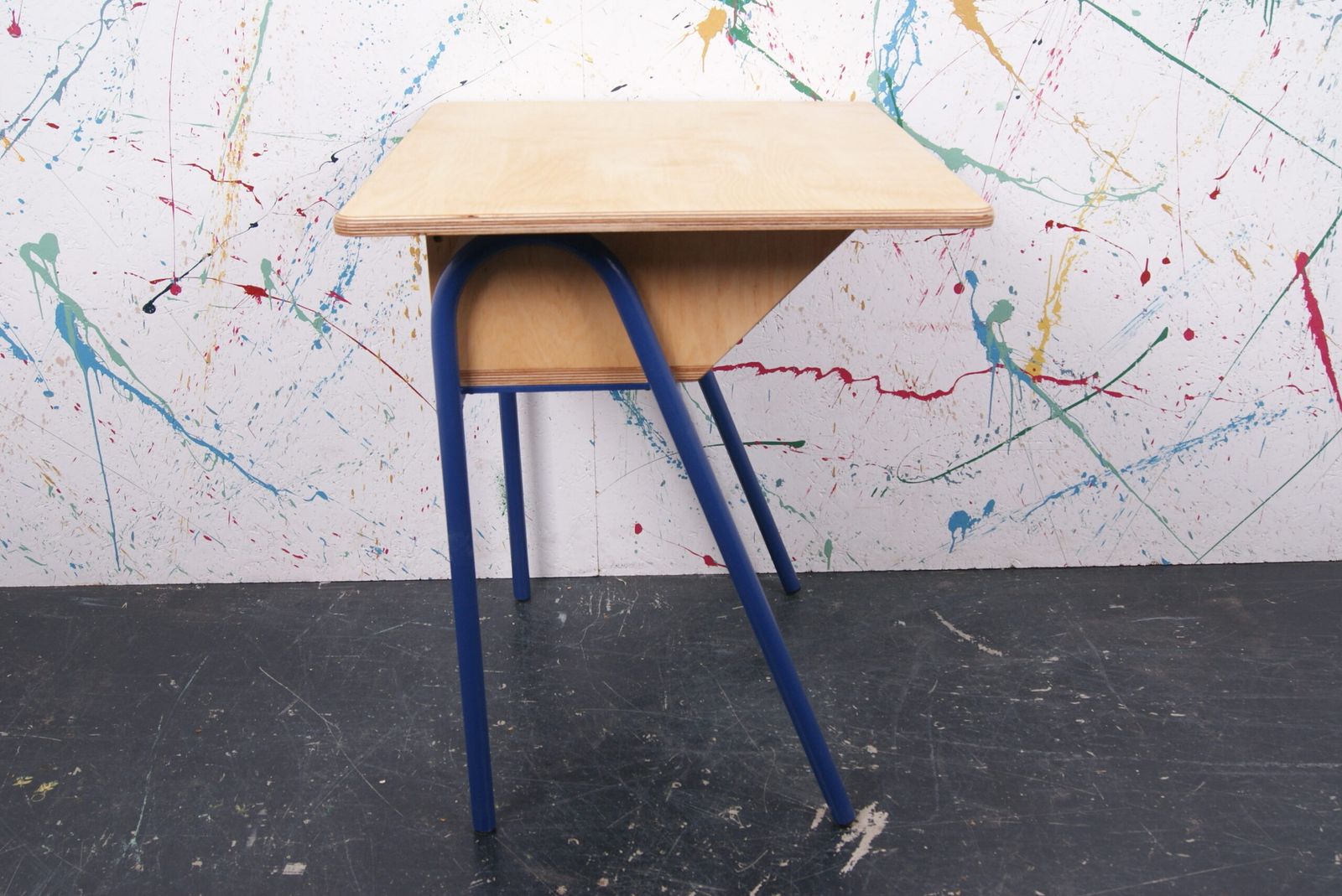 Customised Metal Legged Desk With Birch Ply Top And Shelf