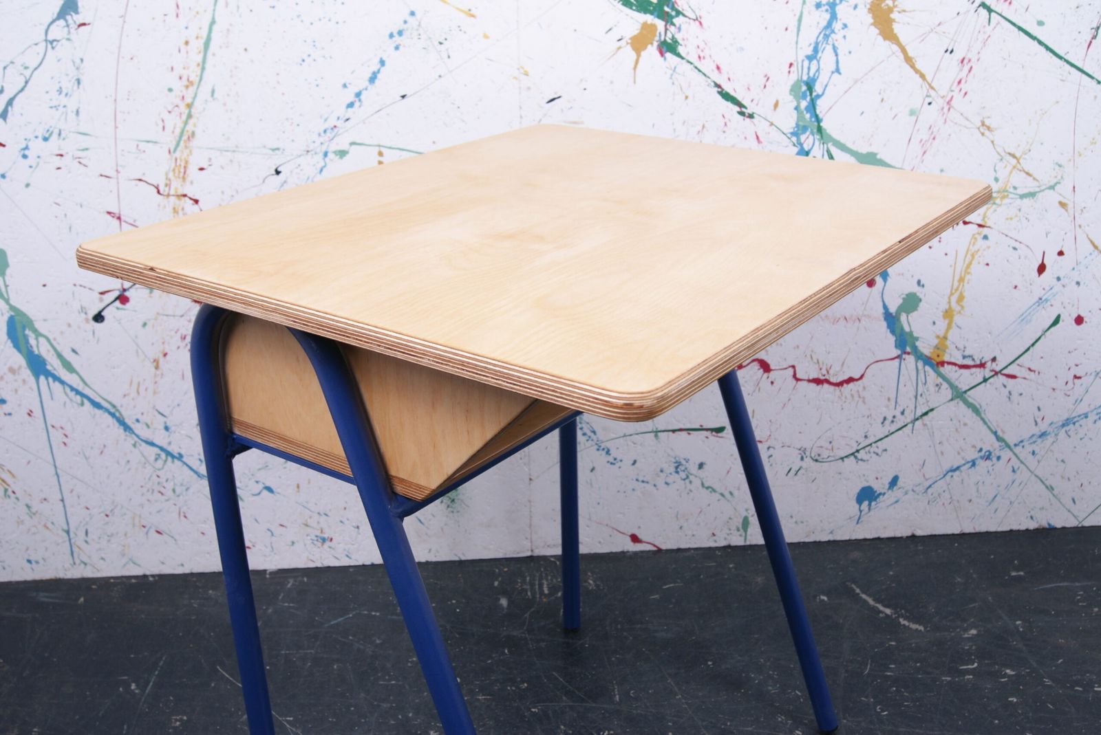 Customised Metal Legged Desk With Birch Ply Top And Shelf photo 180.0