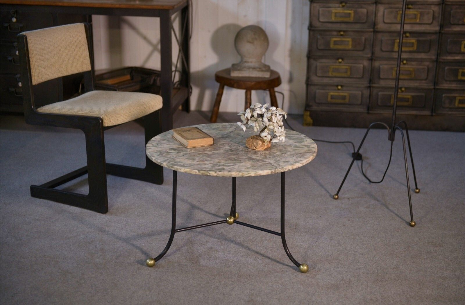 Marble Pedestal And Wrought Iron Base With Brass Balls photo 2645.0