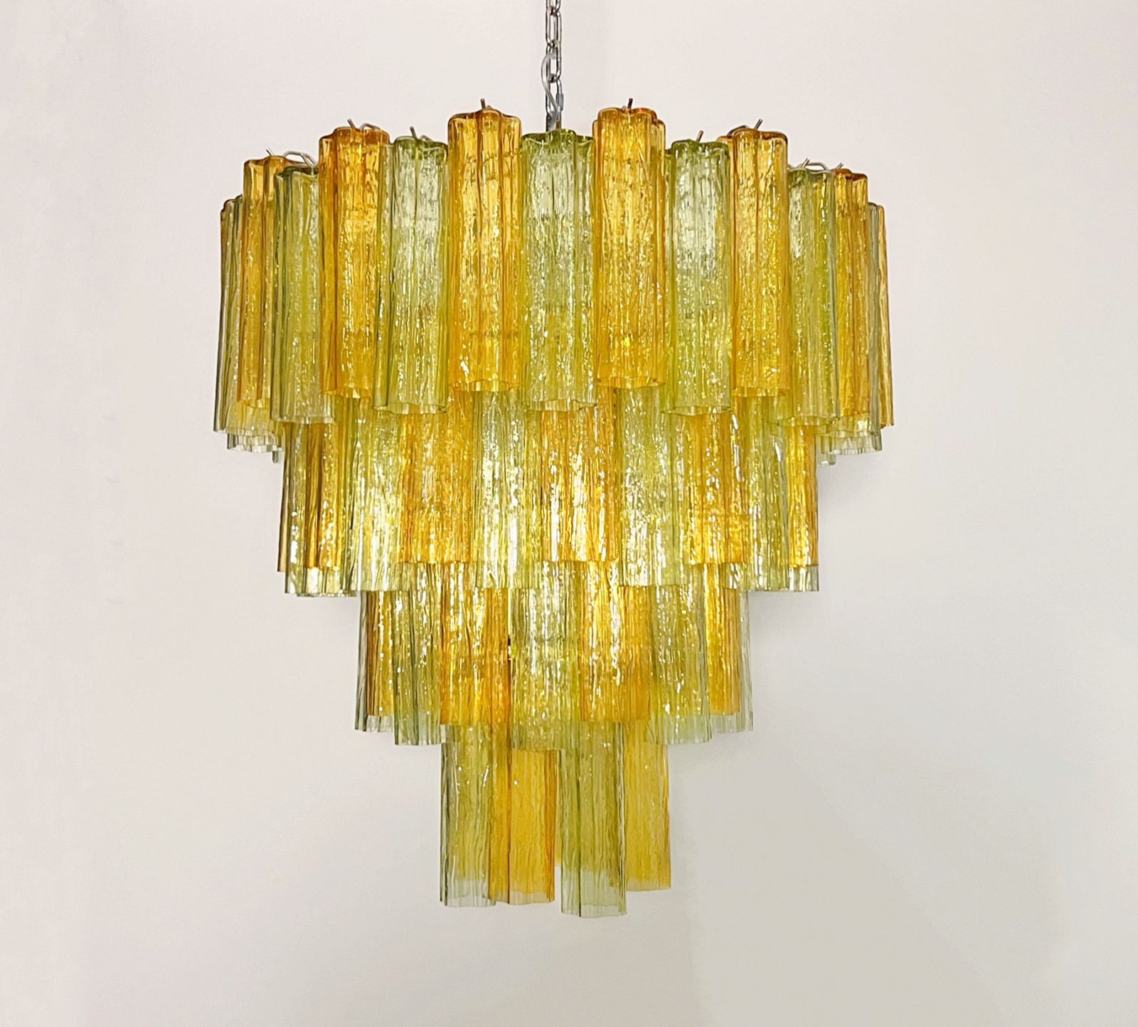 Huge Vintage Murano Glass Tiered Chandelier   80 Glasses   Green And Amber