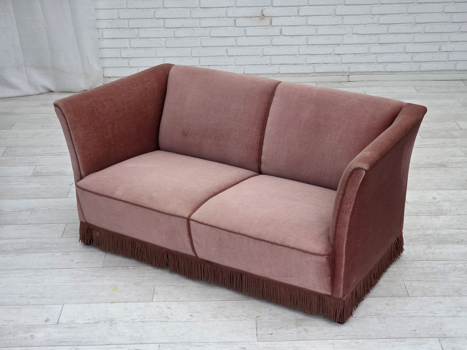 1970s, Danish 2 Seater Sofa, Original Salmon Pink Furniture Velour. photo buy