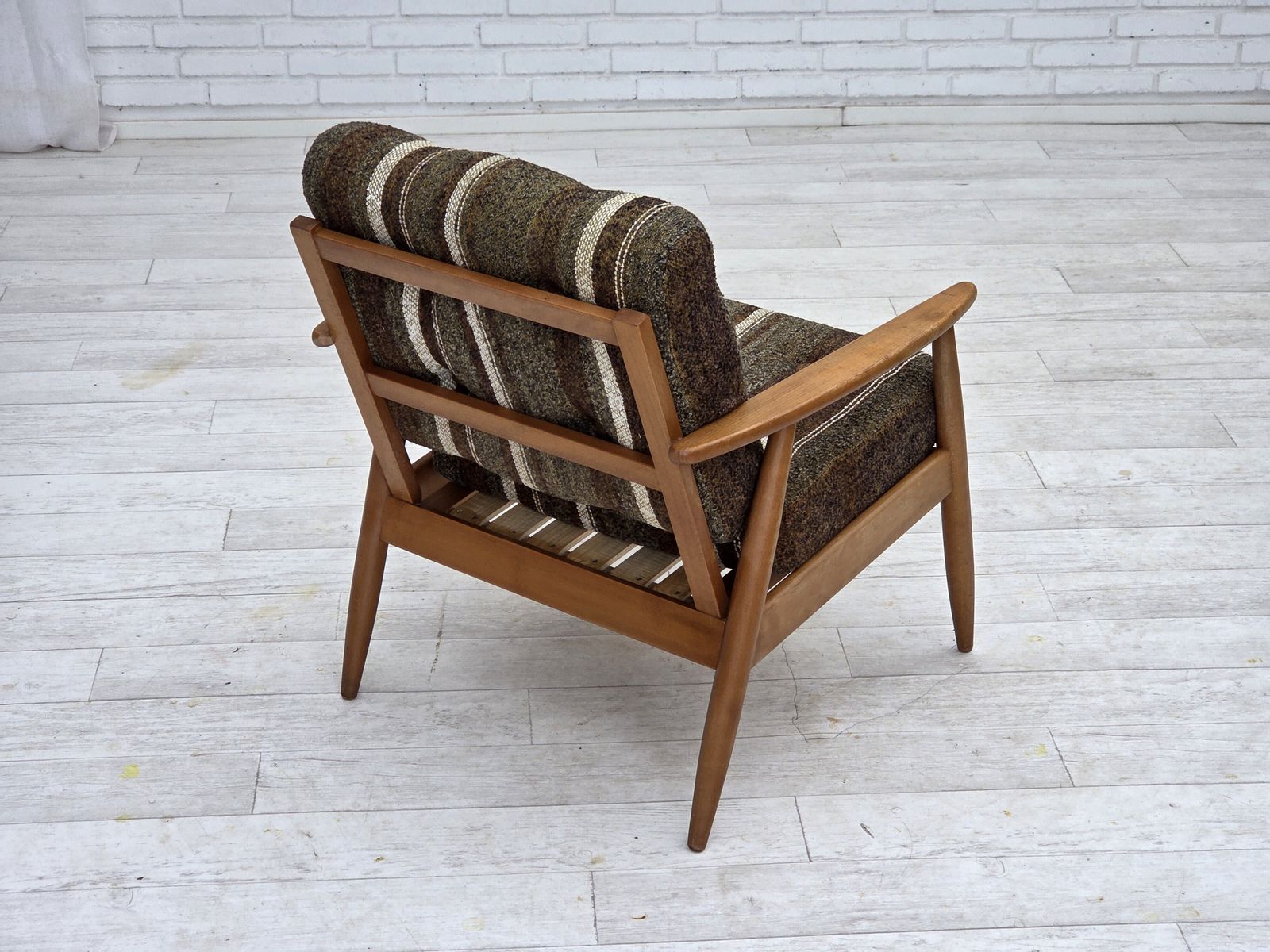 1970s, Danish Armchair, Beech Wood, Furniture Wool Fabric. photo vinterior