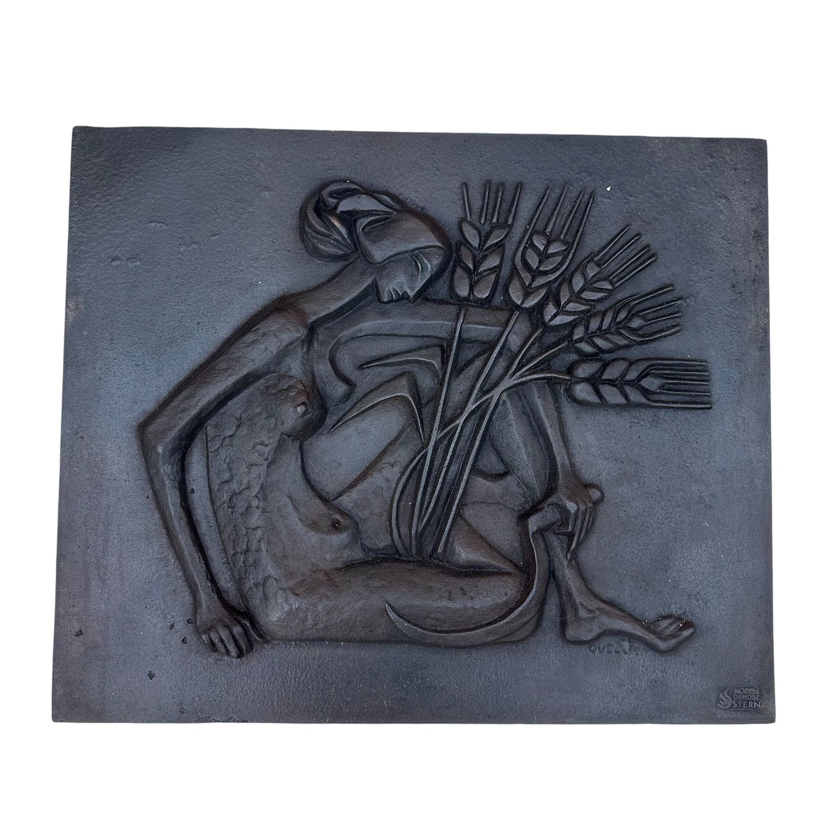 Modernist Cast Iron Plaque Depicting A Nude Woman Holding A Scythe And Ears Of Wheat photo furniture