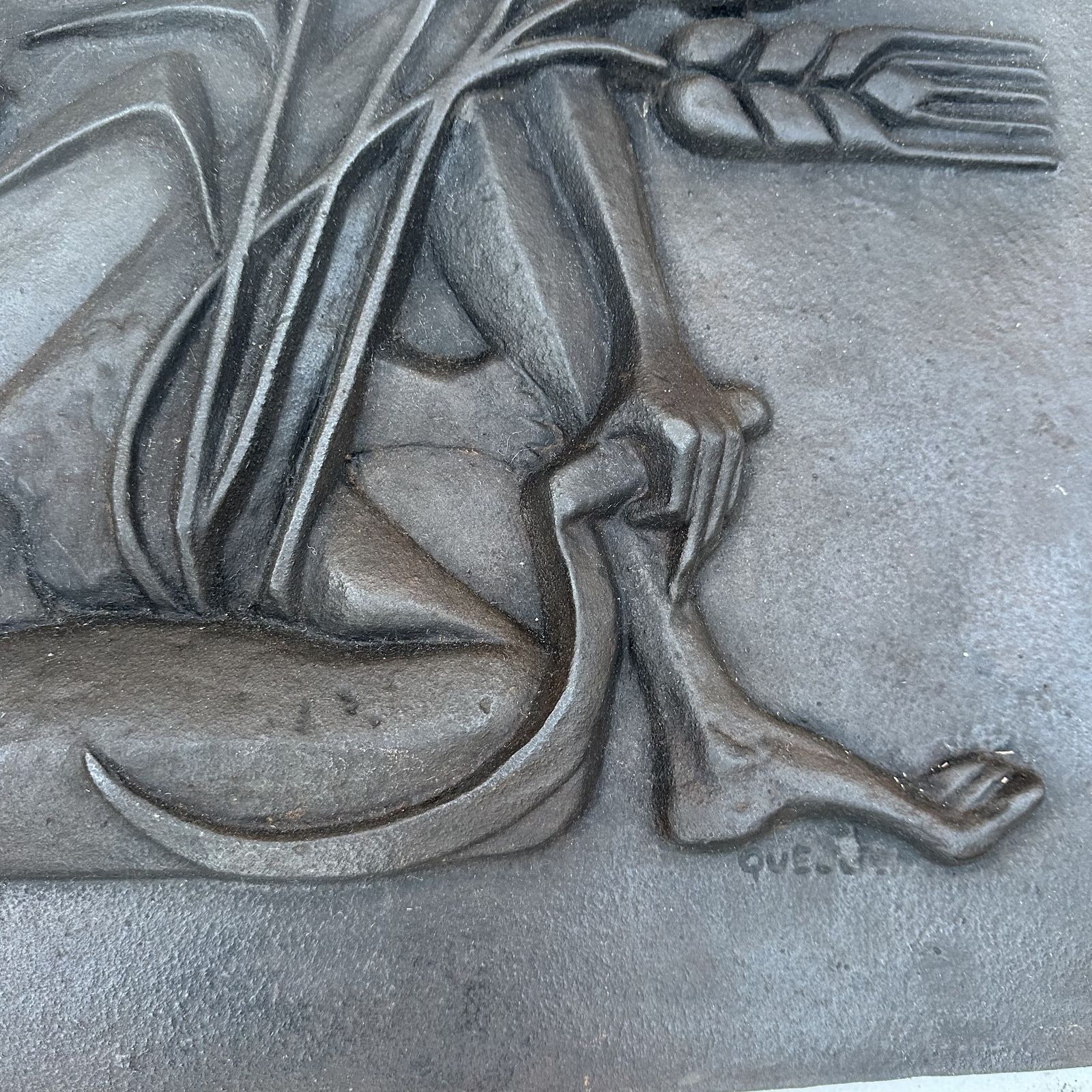 photo for sale Modernist Cast Iron Plaque Depicting A Nude Woman Holding A Scythe And Ears Of Wheat