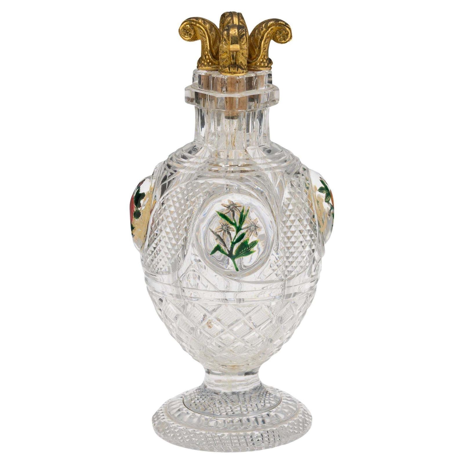 Antique 19thc French Baccarat Four Chamber Divided Enamel And Ormolu Scent Bottle