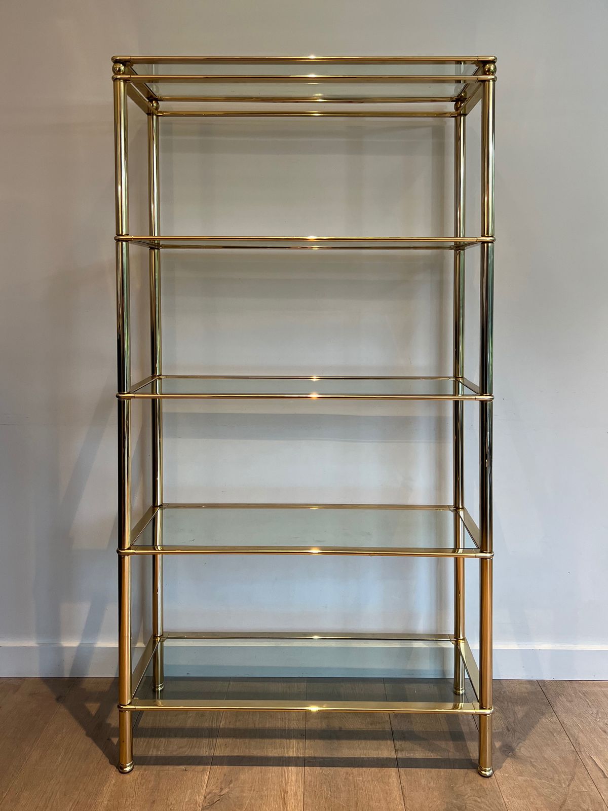 Gold Chrome Shelf With 5 Clear Glass Shelves photo for sale