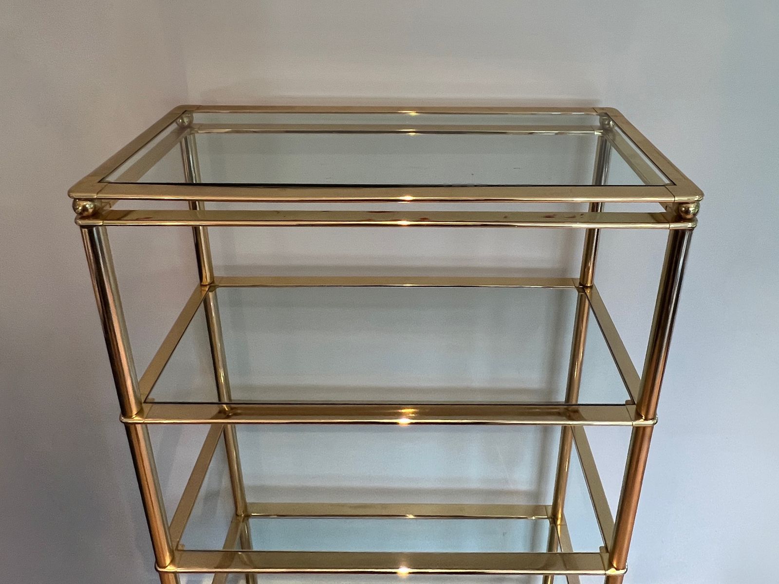 Gold Chrome Shelf With 5 Clear Glass Shelves photo vintage