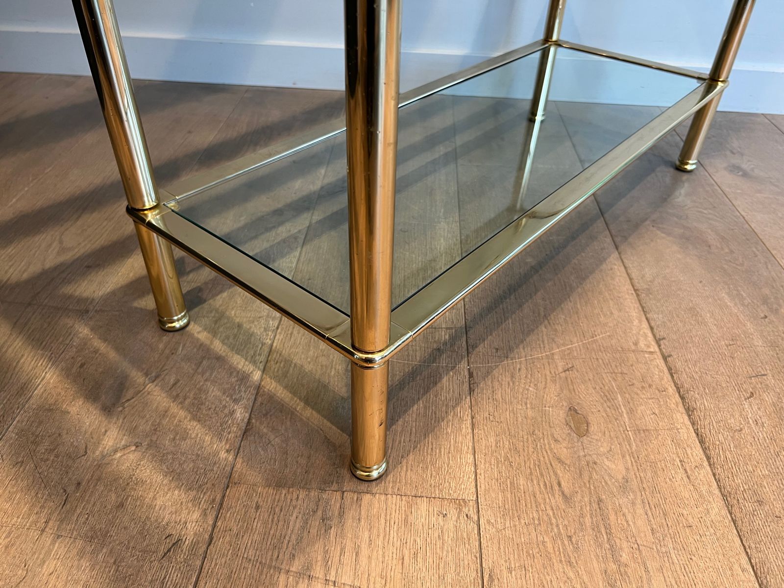 Furniture Gold Chrome Shelf With 5 Clear Glass Shelves photo