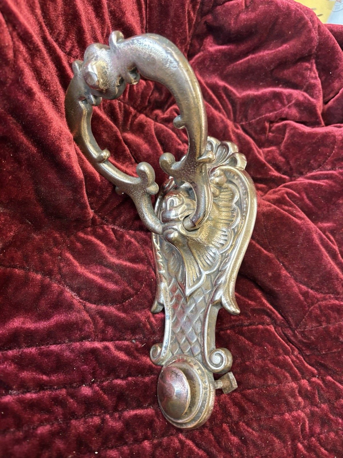 Antique Solid Bronze Front Door Knocker Reclaim Period Victorian Lions Head Rare photo 502.0