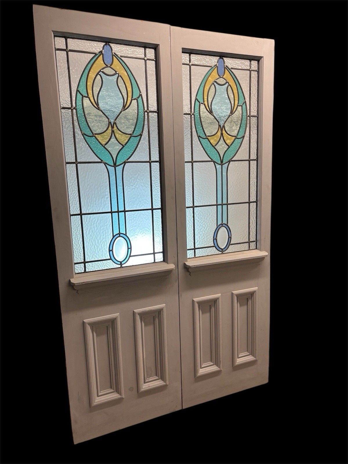 Victorian Stained Glass French Front Doors Reclaimed Period Old Antique Lead photo furniture
