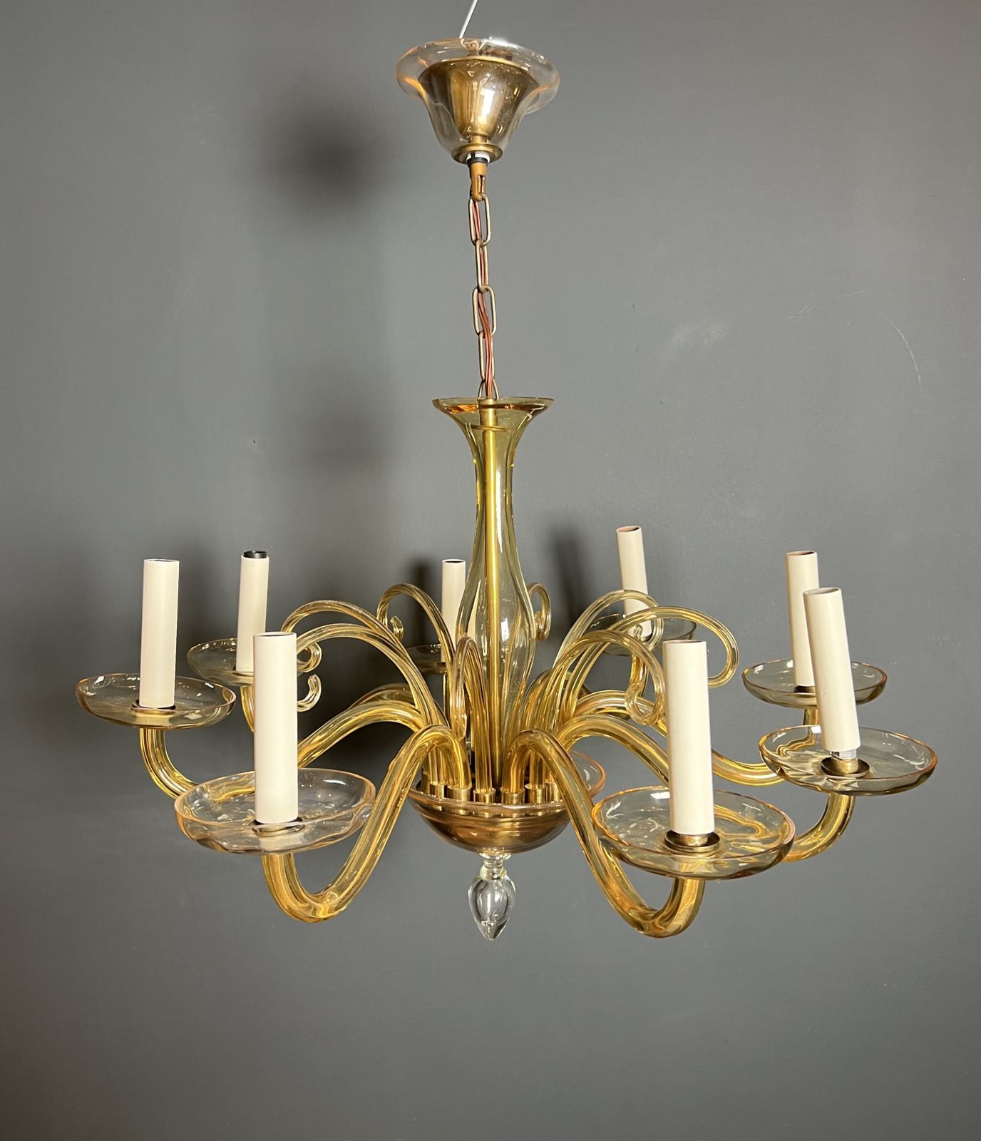Orange Murano Crystal Chandelier With 8 Lights. Italian Work. Circa 1970 photo 2450.0