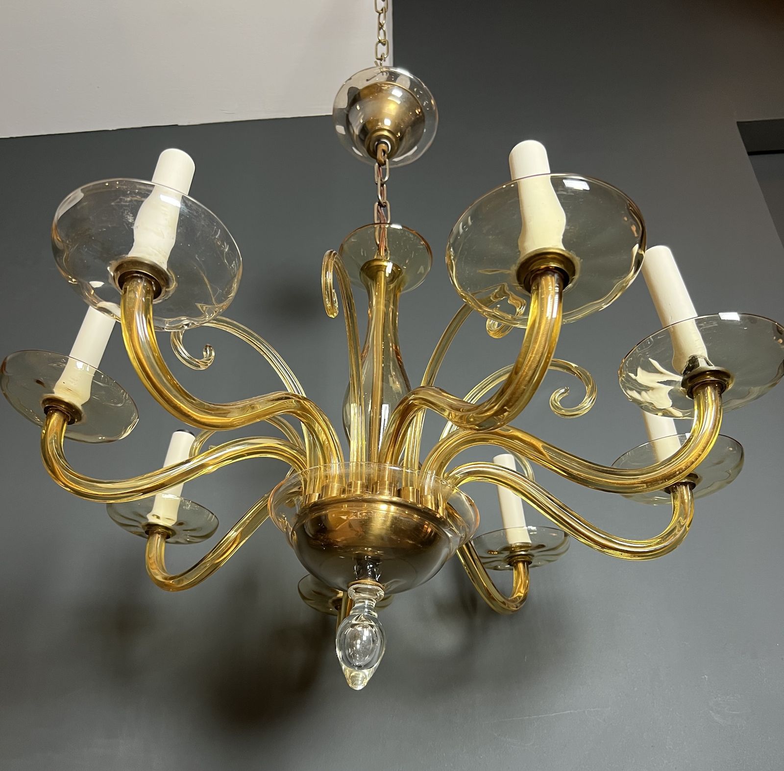 2450.0 Orange Murano Crystal Chandelier With 8 Lights. Italian Work. Circa 1970 photo