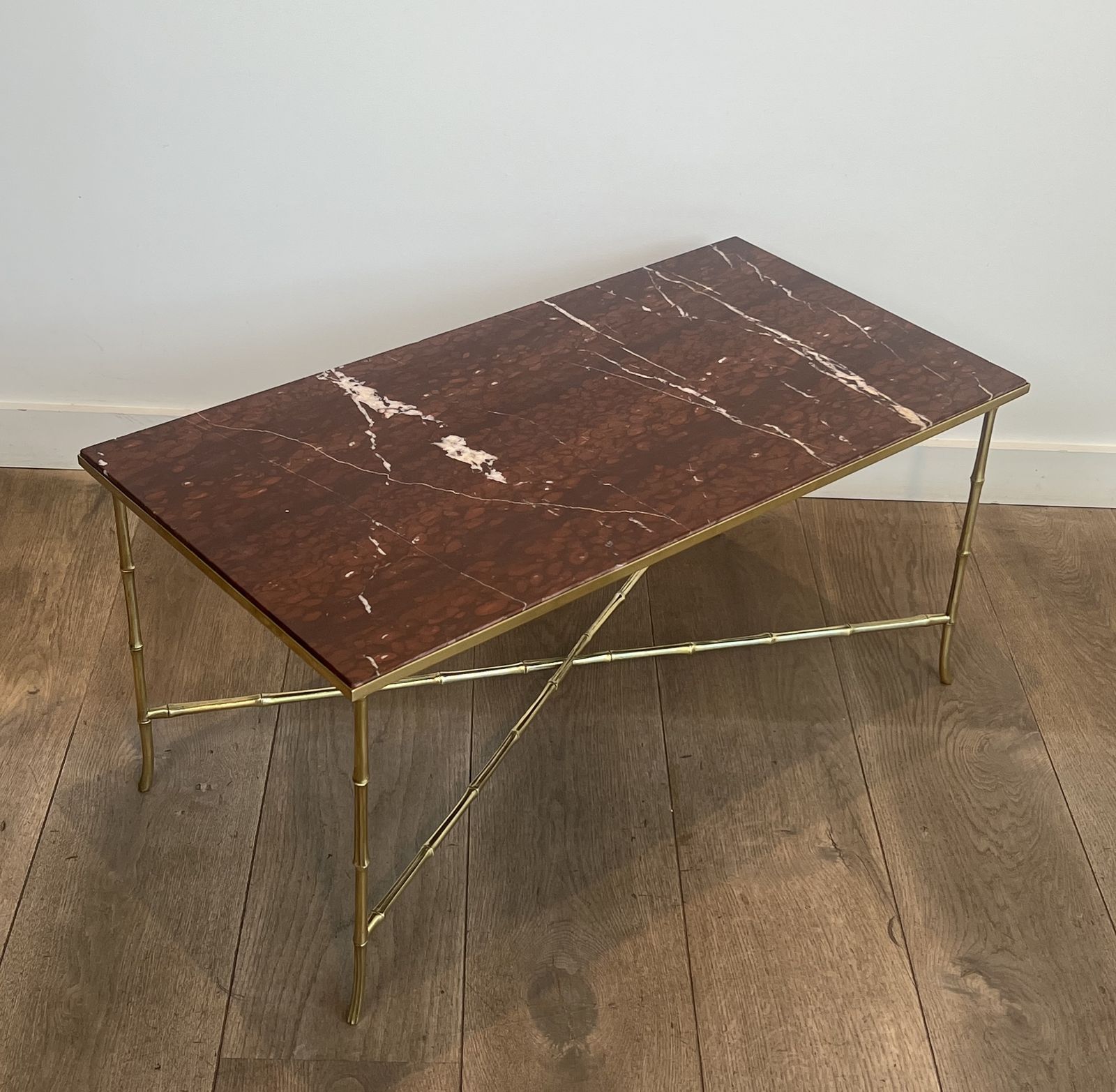 photo vinterior Bronze Coffee Table In Faux Bamboo Style With Veined Red Marble Tops From Maison Bagués