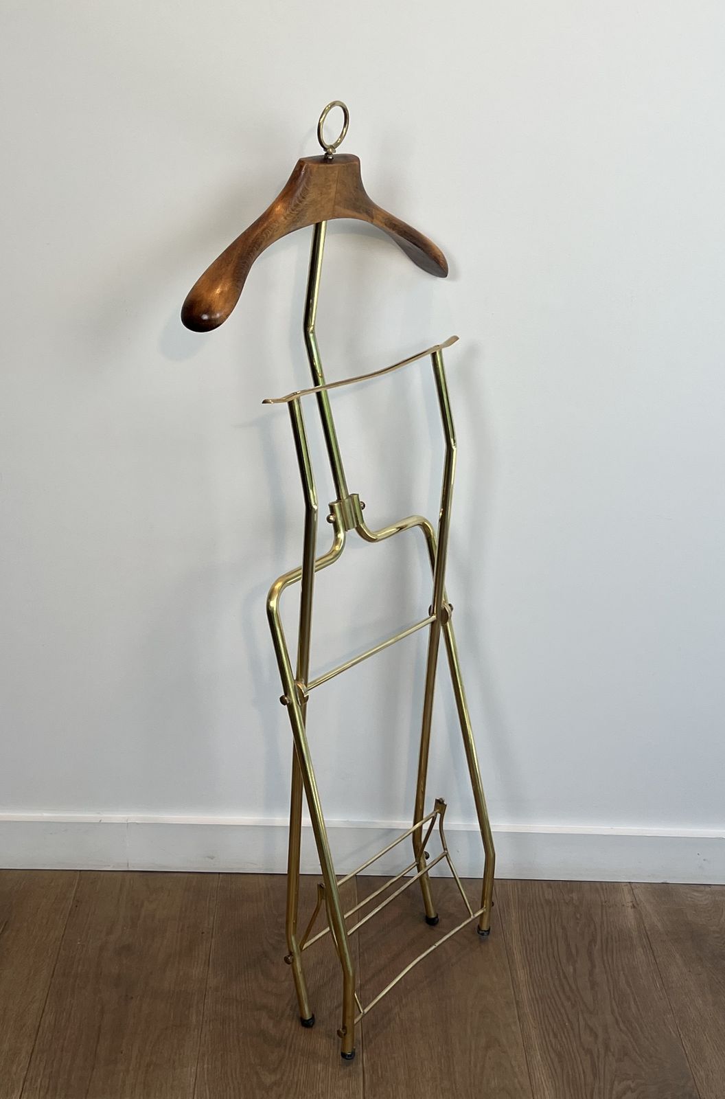 Neoclassical Style Folding Valet Stand In Brass And Wood photo furniture