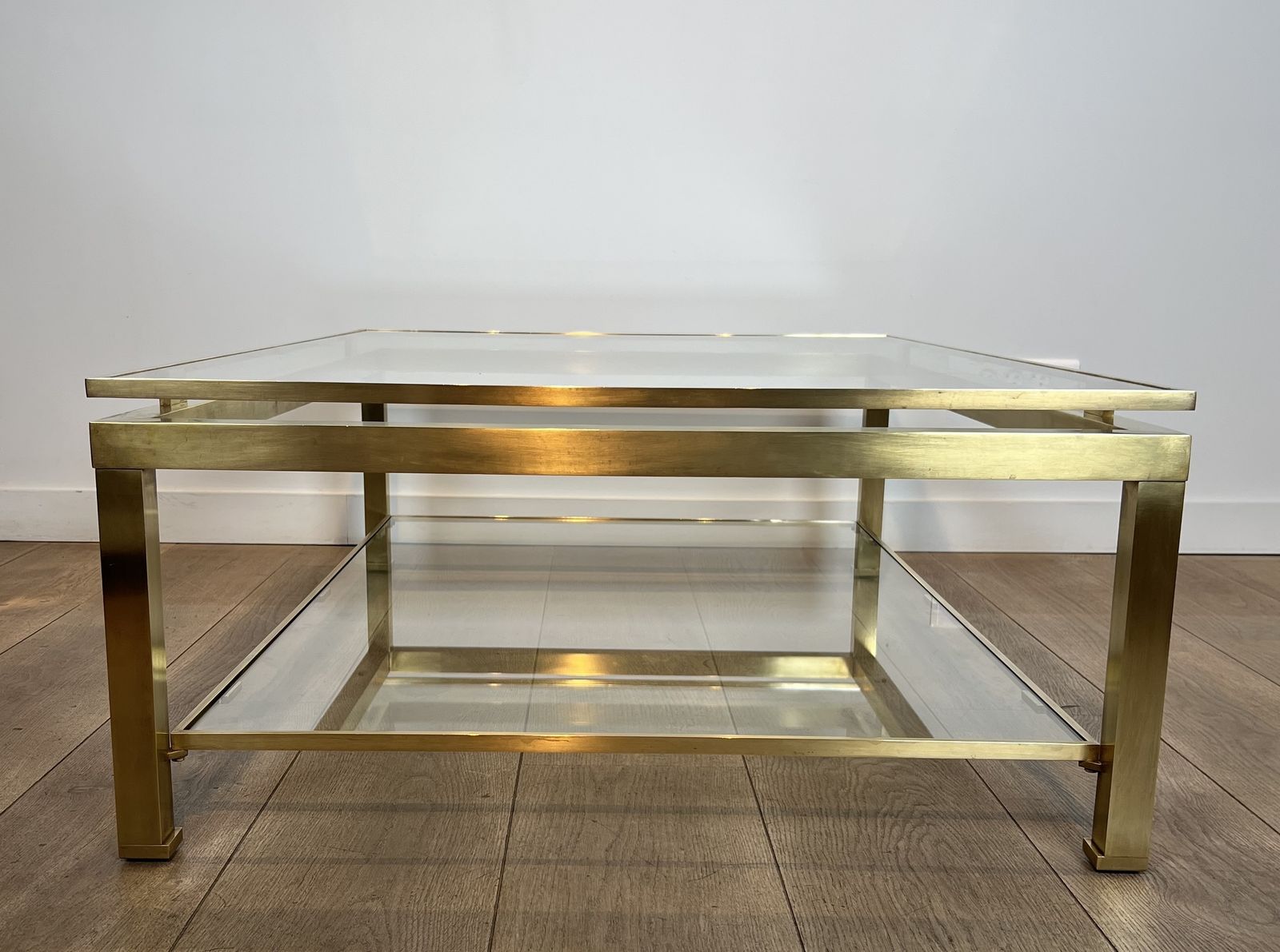Modernist Coffee Table In Brass And Glass Tops By Guy Lefèvre For Maison Jansen photo vinterior