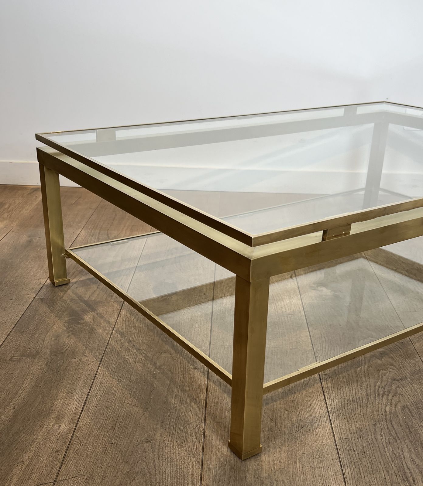 Modernist Coffee Table In Brass And Glass Tops By Guy Lefèvre For Maison Jansen photo vintage