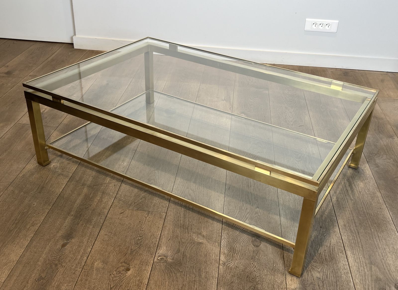 6500.0 Modernist Coffee Table In Brass And Glass Tops By Guy Lefèvre For Maison Jansen photo