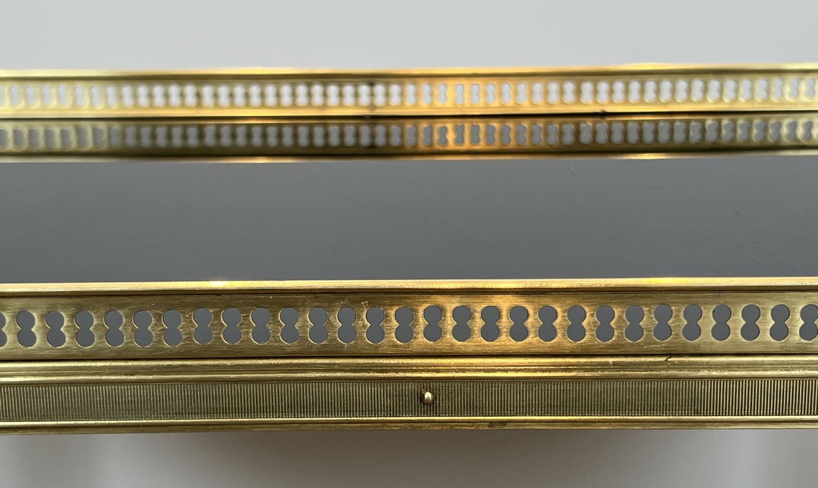 Pair Of Neoclassical Style Brass Side Tables With Black Lacquered Glass Top By Maison Jansen photo vintage