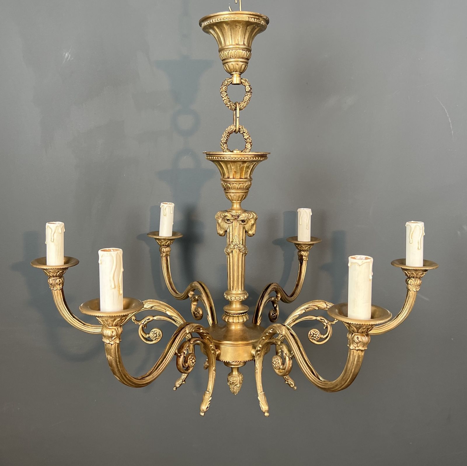Bronze Chandelier With Ram's Heads In The Louis XVI Style, In The Style Of The Jansen Family photo furniture