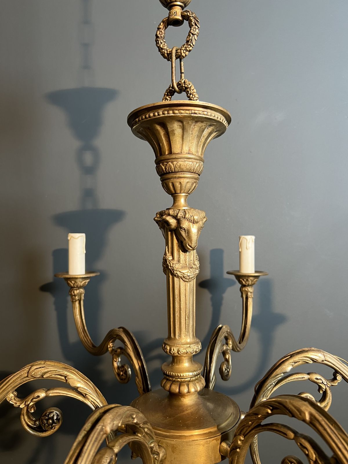 Bronze Chandelier With Ram's Heads In The Louis XVI Style, In The Style Of The Jansen Family photo 1850.0