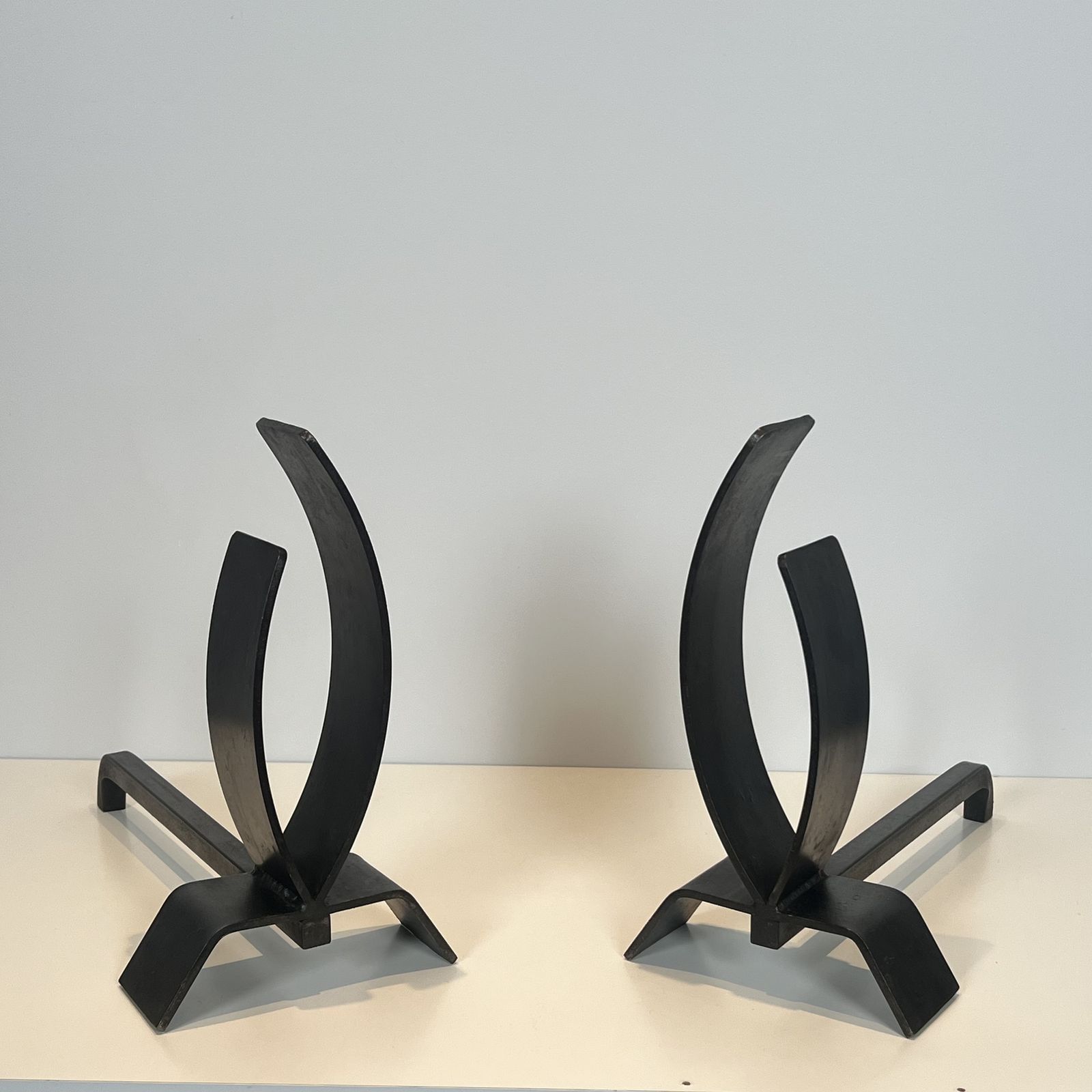 Pair Of Modernist Steel And Wrought Iron Andirons photo Home Fixtures