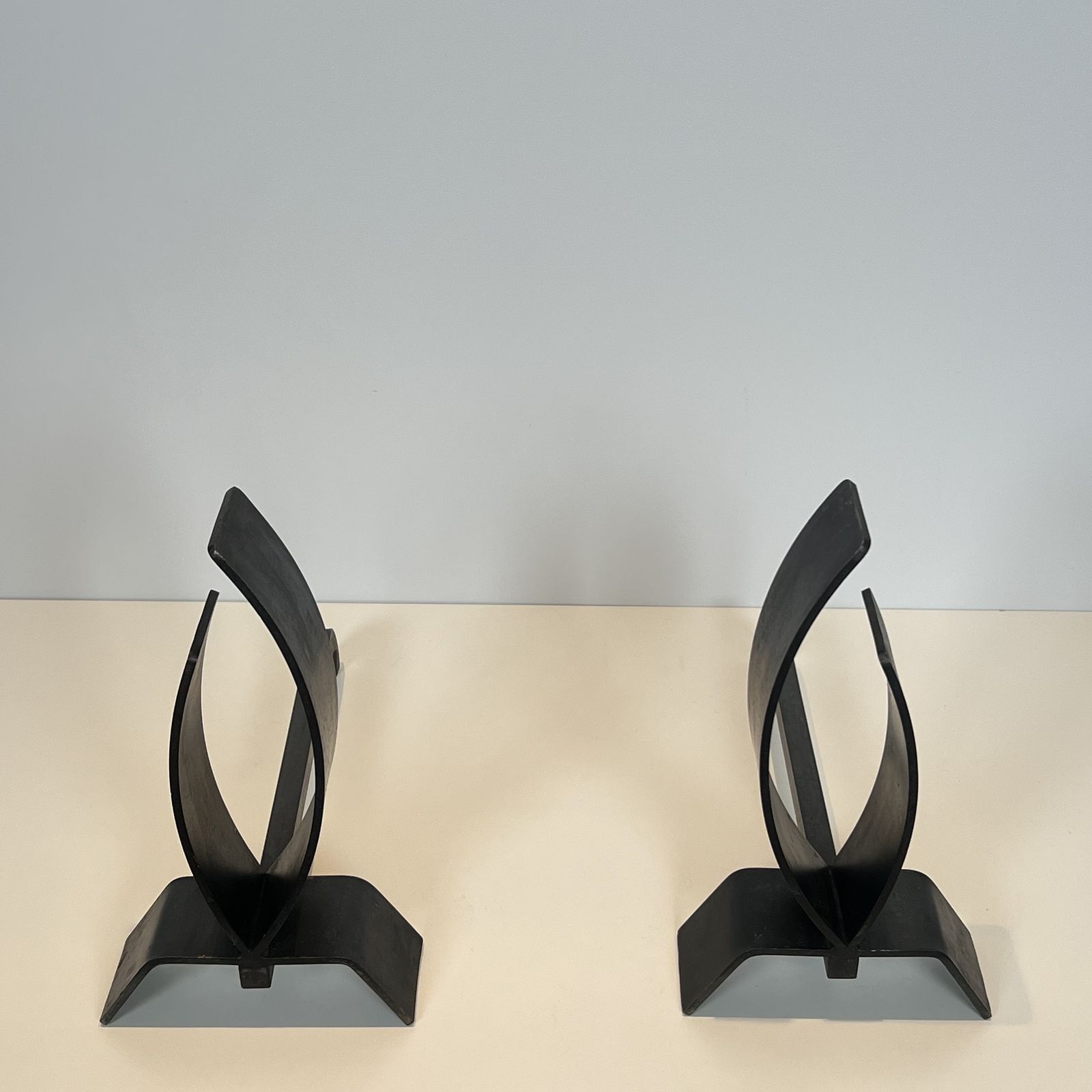 1250.0 Pair Of Modernist Steel And Wrought Iron Andirons photo