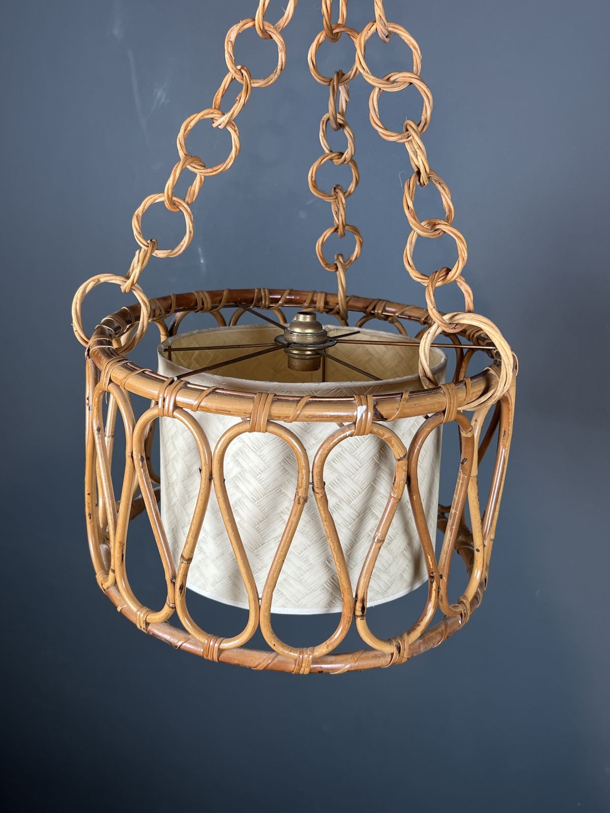 Small Rattan Chandelier In The Style Of Adrien Audoux And Frida Minet (Audoux Minet) photo vintage