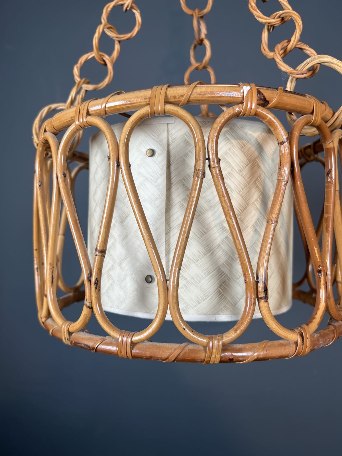 Lighting Small Rattan Chandelier In The Style Of Adrien Audoux And Frida Minet (Audoux Minet) photo
