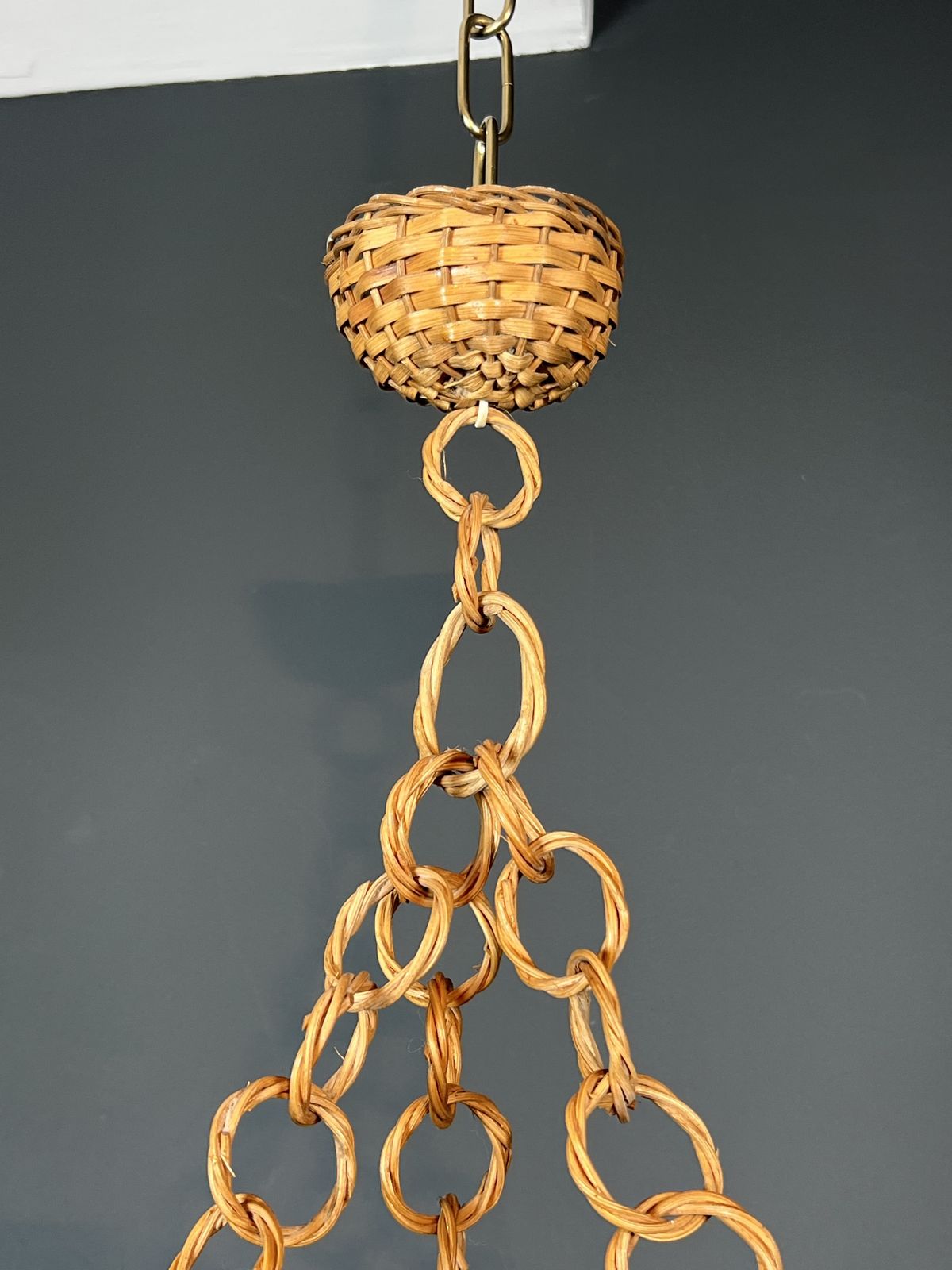 photo vintage Small Rattan Chandelier In The Style Of Adrien Audoux And Frida Minet (Audoux Minet)