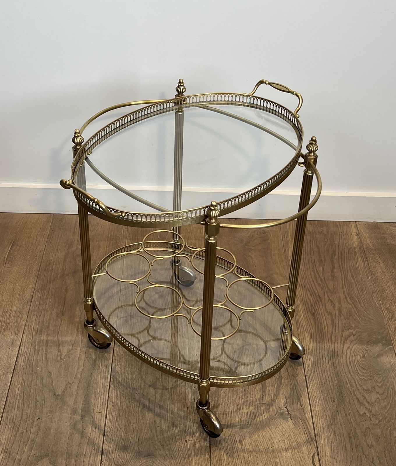 Oval Brass Rolling Table In The Style Of Maison Jansen. Circa 1940 photo Furniture