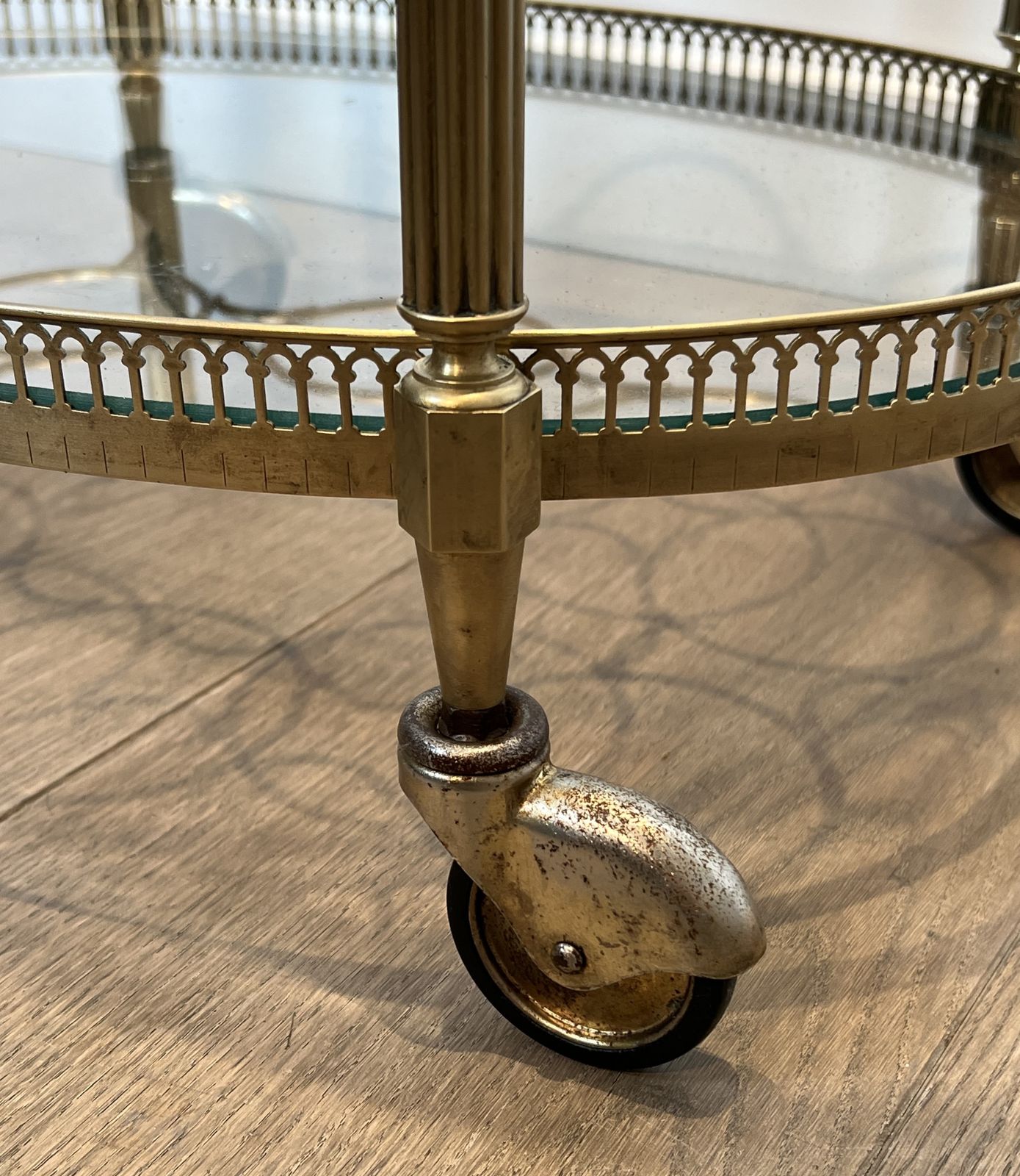 Furniture Oval Brass Rolling Table In The Style Of Maison Jansen. Circa 1940 photo