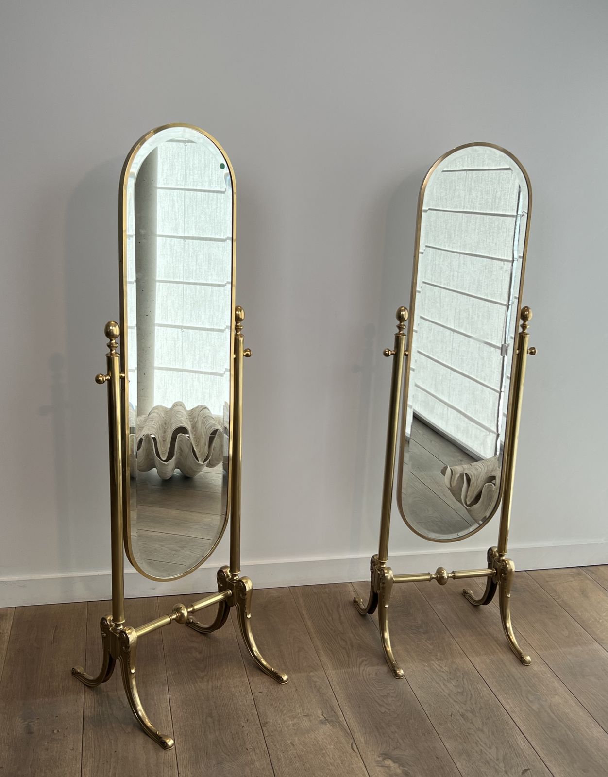 Pair Of Neoclassical Style Brass Psyche Mirrors photo furniture