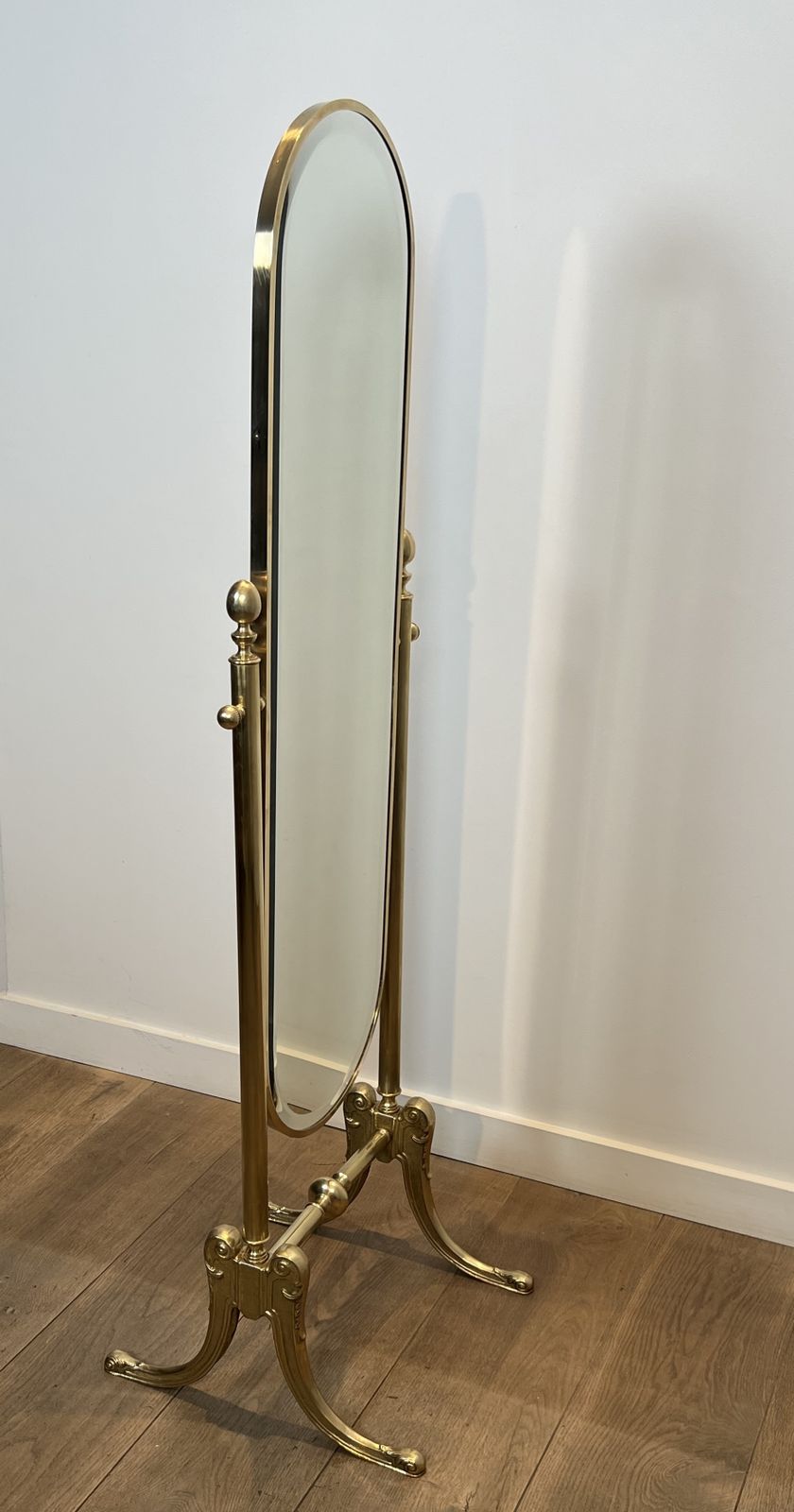 Pair Of Neoclassical Style Brass Psyche Mirrors photo 3950.0