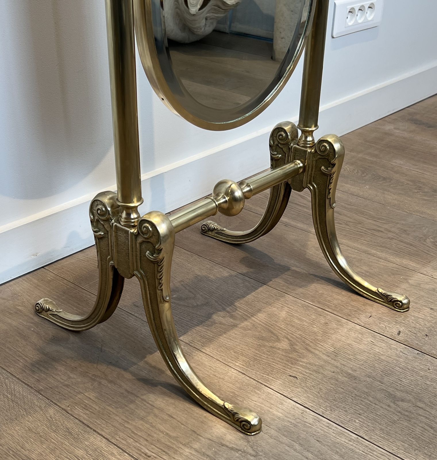 Home Decor Pair Of Neoclassical Style Brass Psyche Mirrors photo
