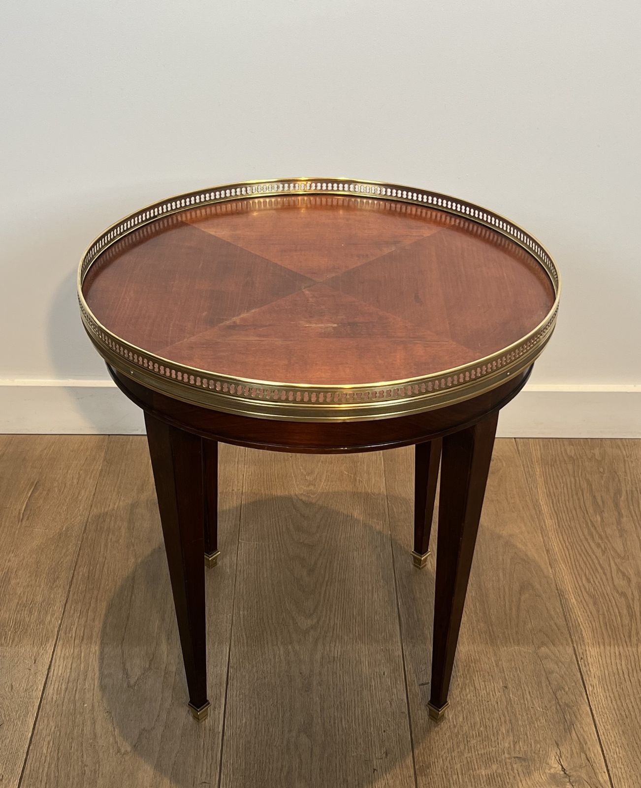 Pair Of Round Mahogany And Brass Side Tables, Also Known As Bouillotte Tables, End Tables, Or Pedestal Tables In Neoclassical Style photo 1850.0