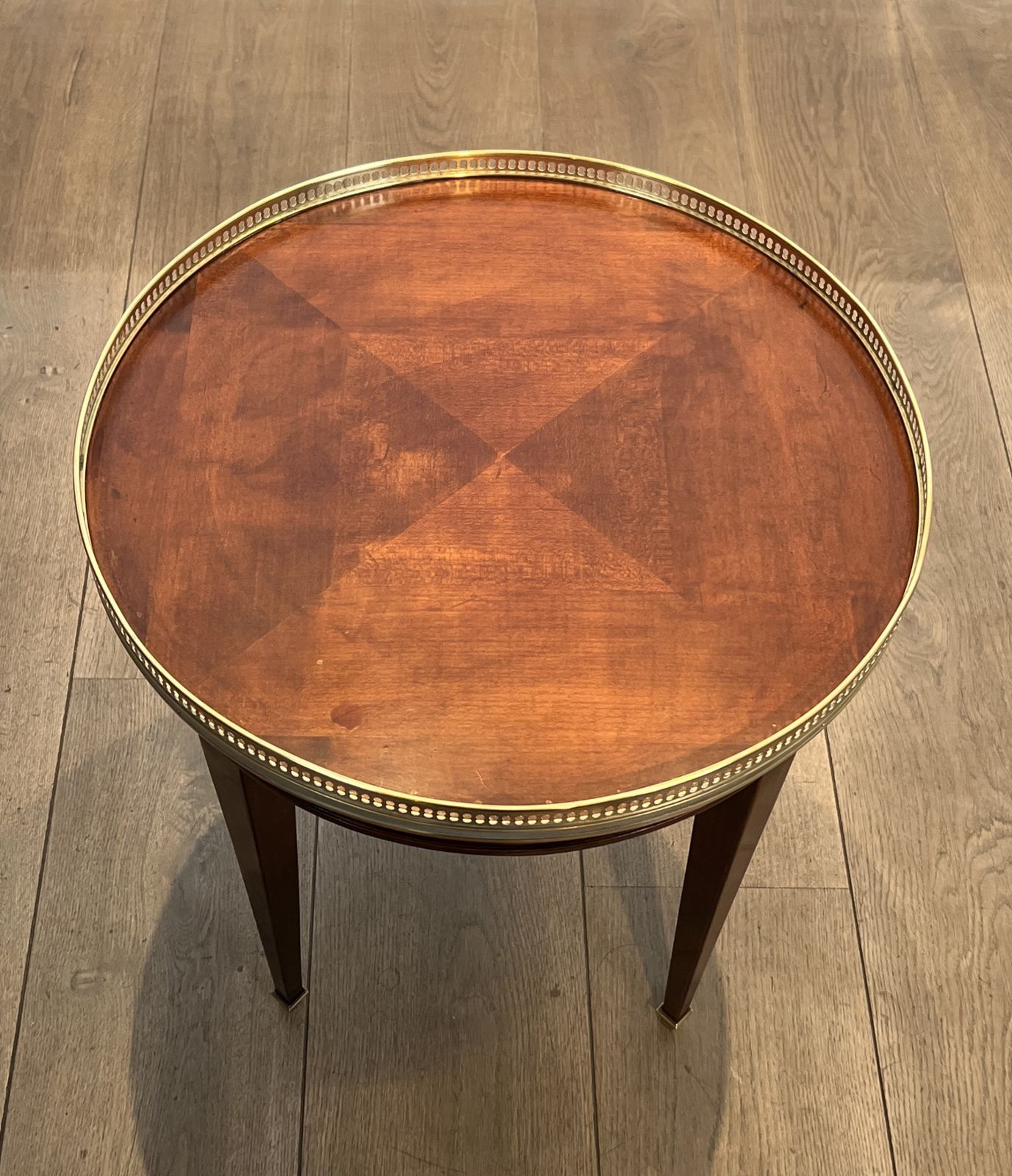 Pair Of Round Mahogany And Brass Side Tables, Also Known As Bouillotte Tables, End Tables, Or Pedestal Tables In Neoclassical Style photo vinterior