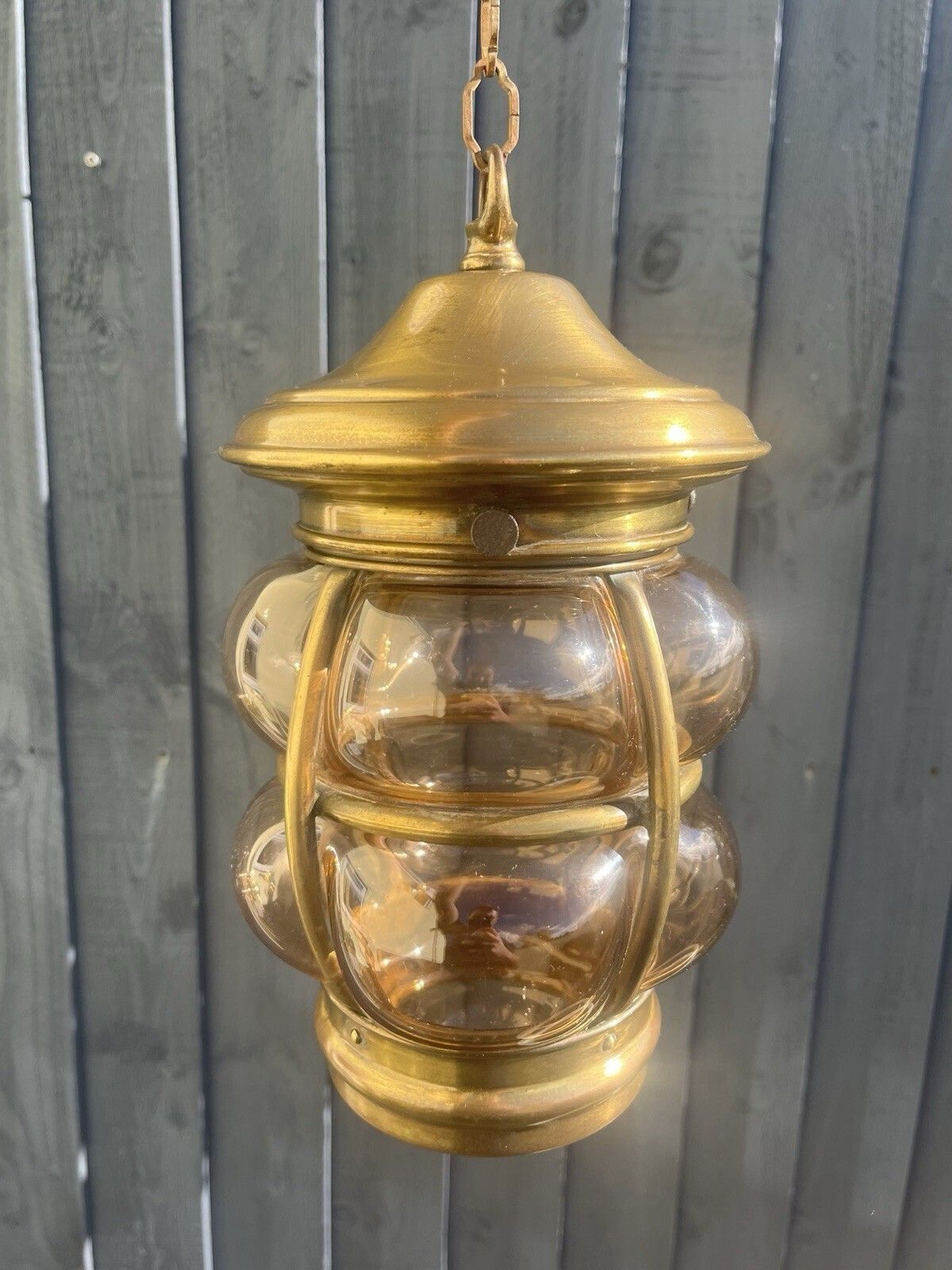 photo buy Mid Century Brass Cage Blown Porch Light Lantern Lamp Shade & Gallery Scandi 60s
