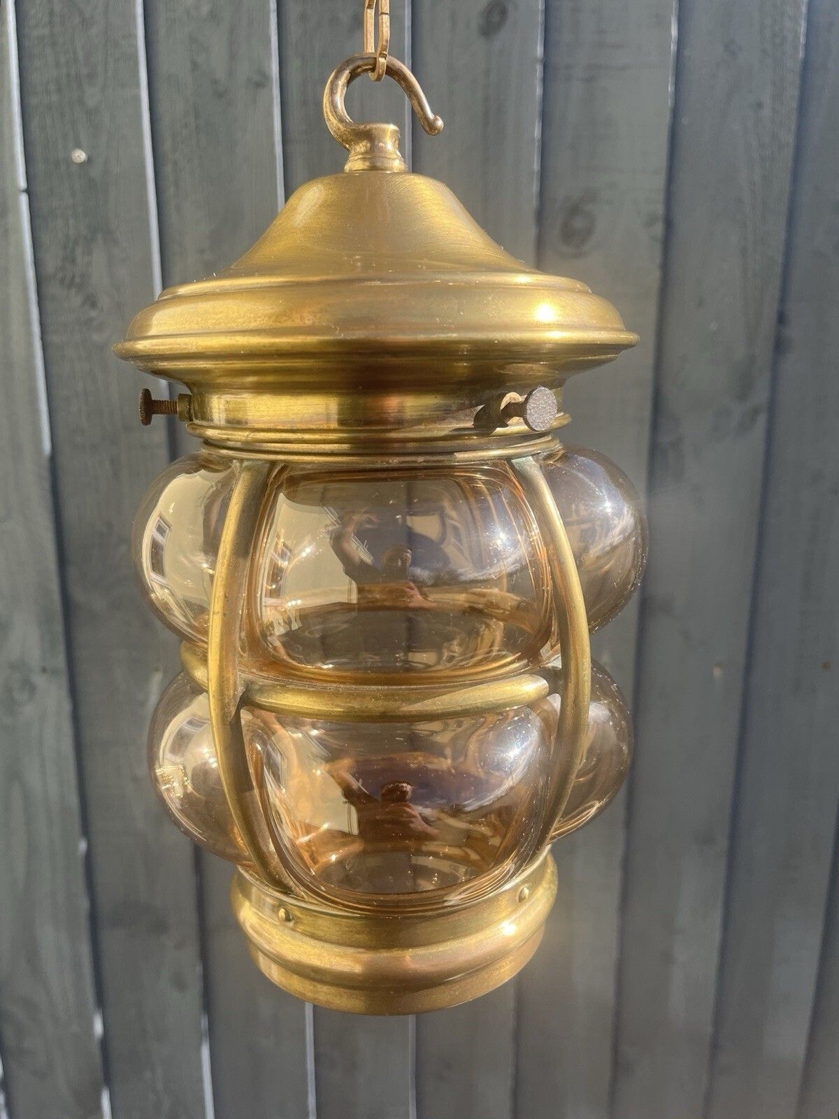 photo vintage Mid Century Brass Cage Blown Porch Light Lantern Lamp Shade & Gallery Scandi 60s