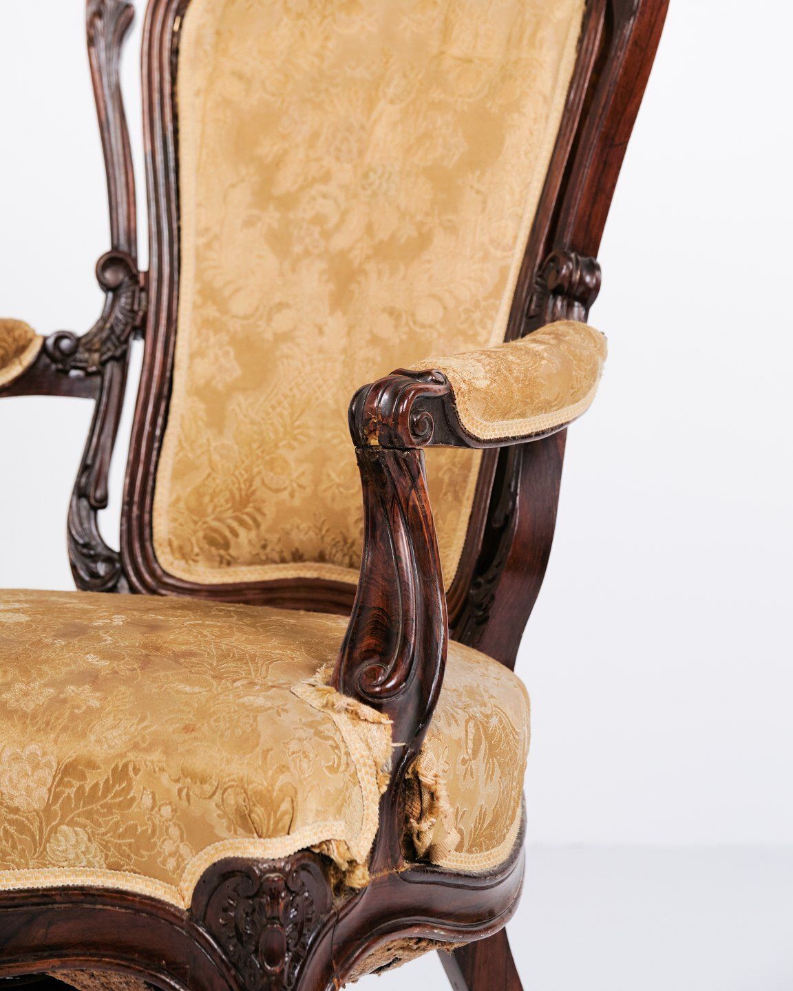 Antique Armchair   Rococo Style   Mahogany & Floral Upholstery   Year 1890s photo for sale