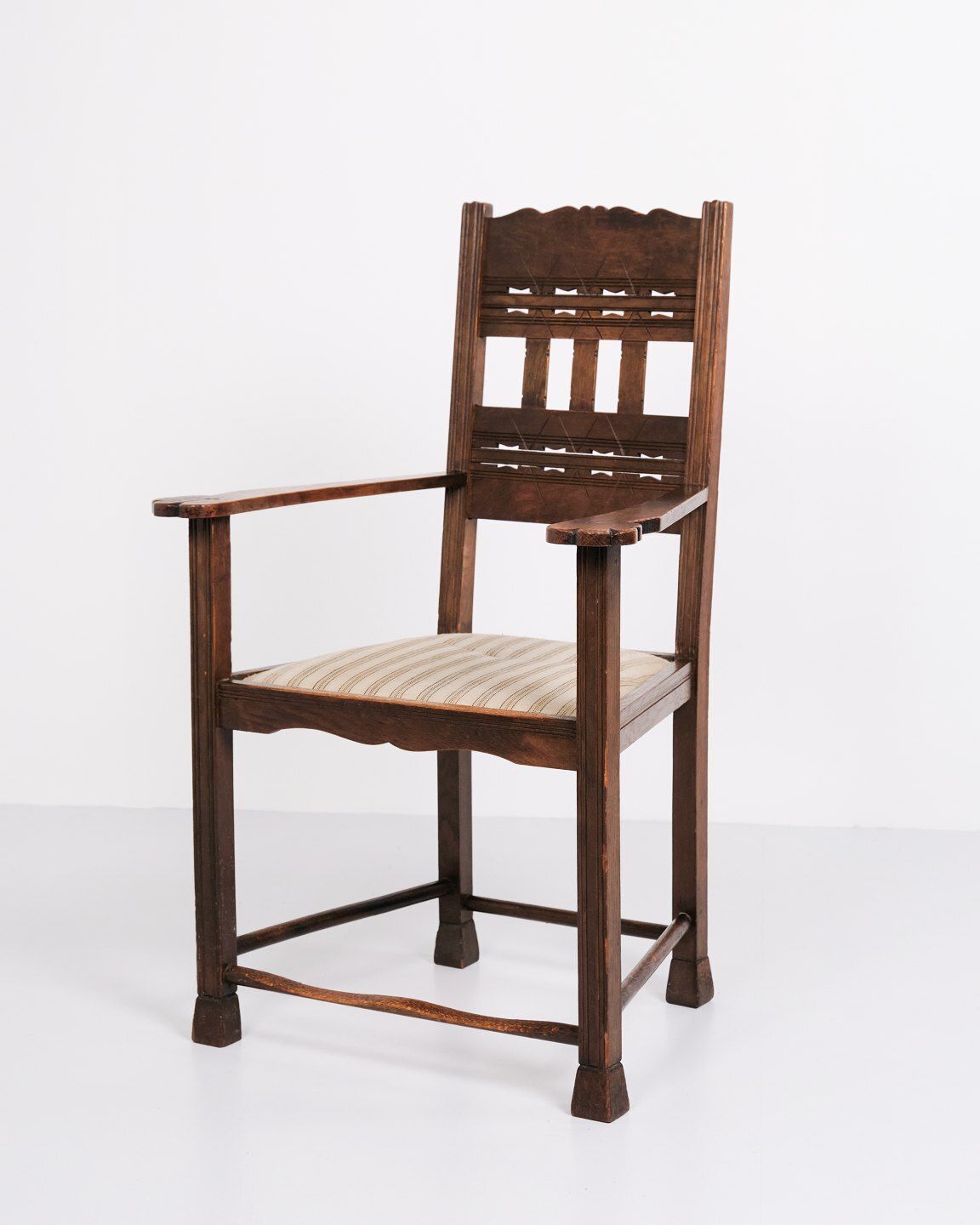 Antique Armchair   Oak   Striped Upholstery   1930s photo furniture