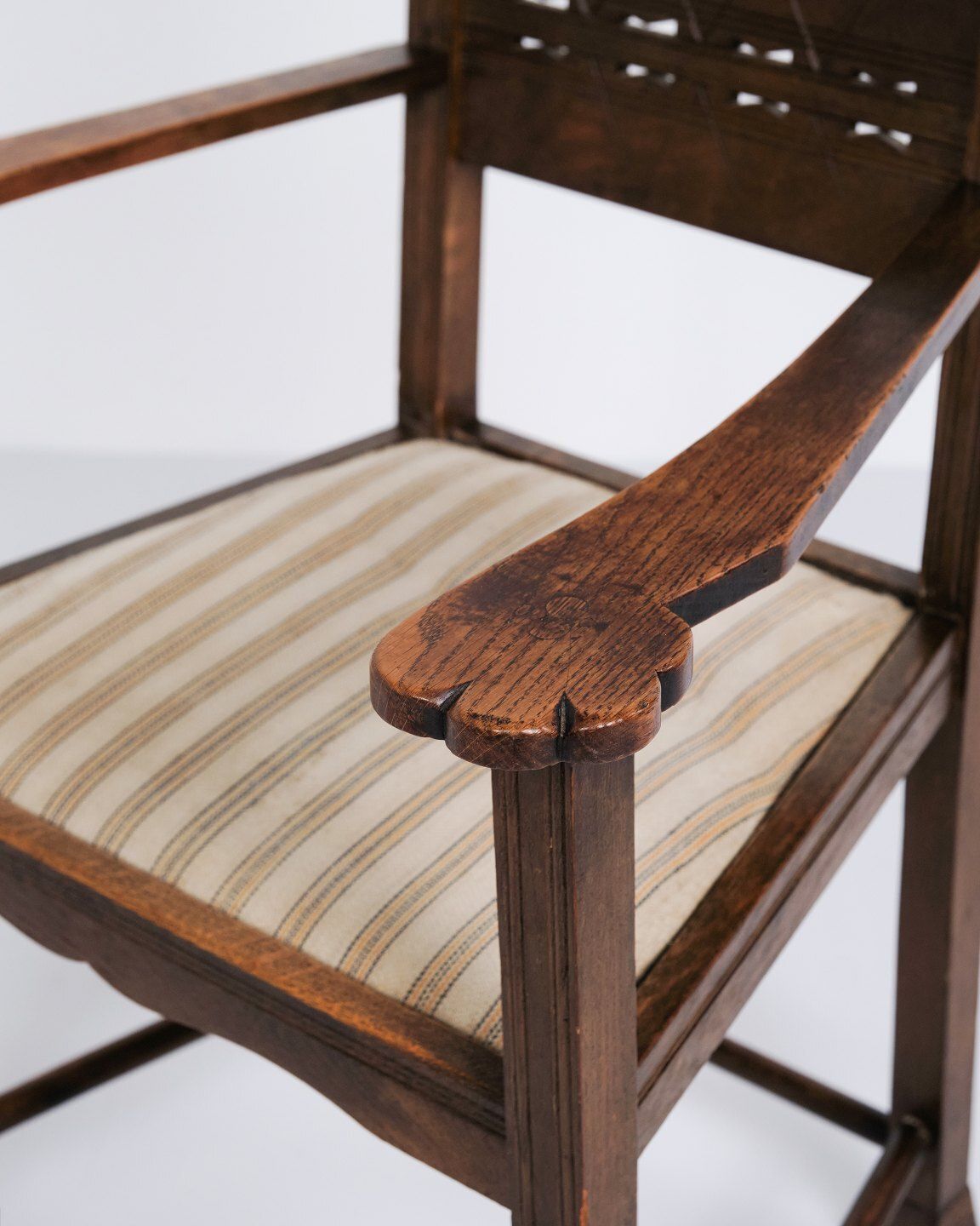Antique Armchair   Oak   Striped Upholstery   1930s photo Furniture