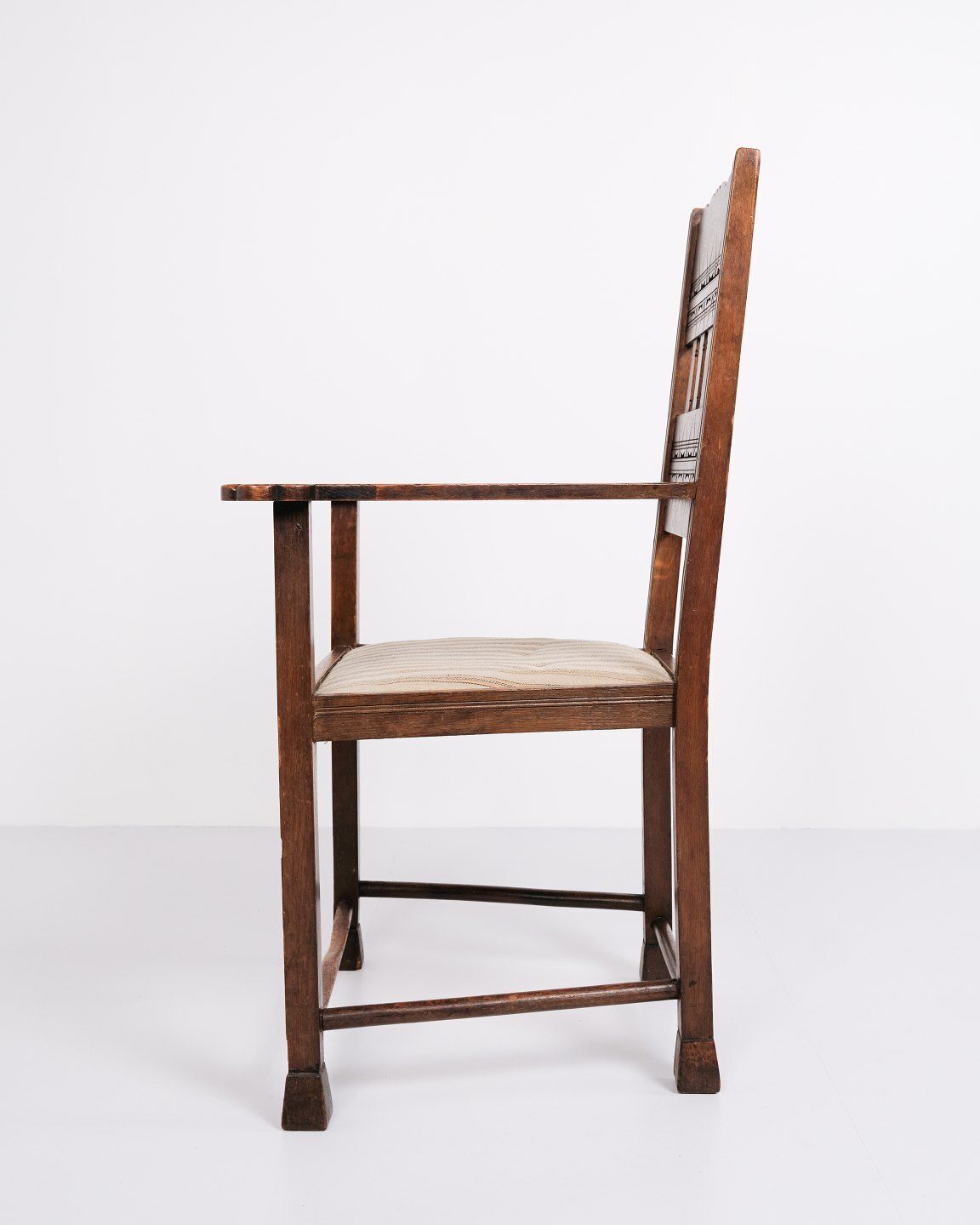 Antique Armchair   Oak   Striped Upholstery   1930s photo vinterior