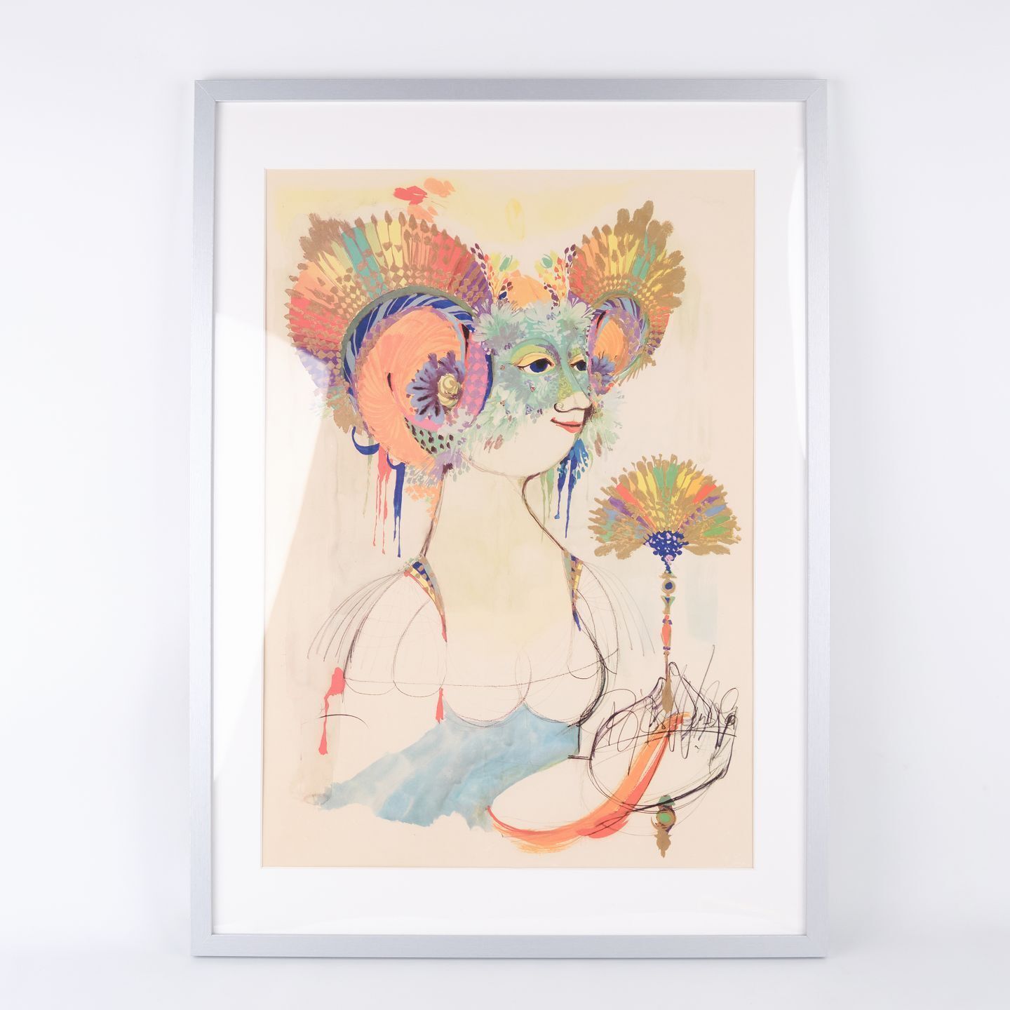 Serigraphic Poster By Bjørn Wiinblad   Motif Of Woman With Fan   Signed   1970s